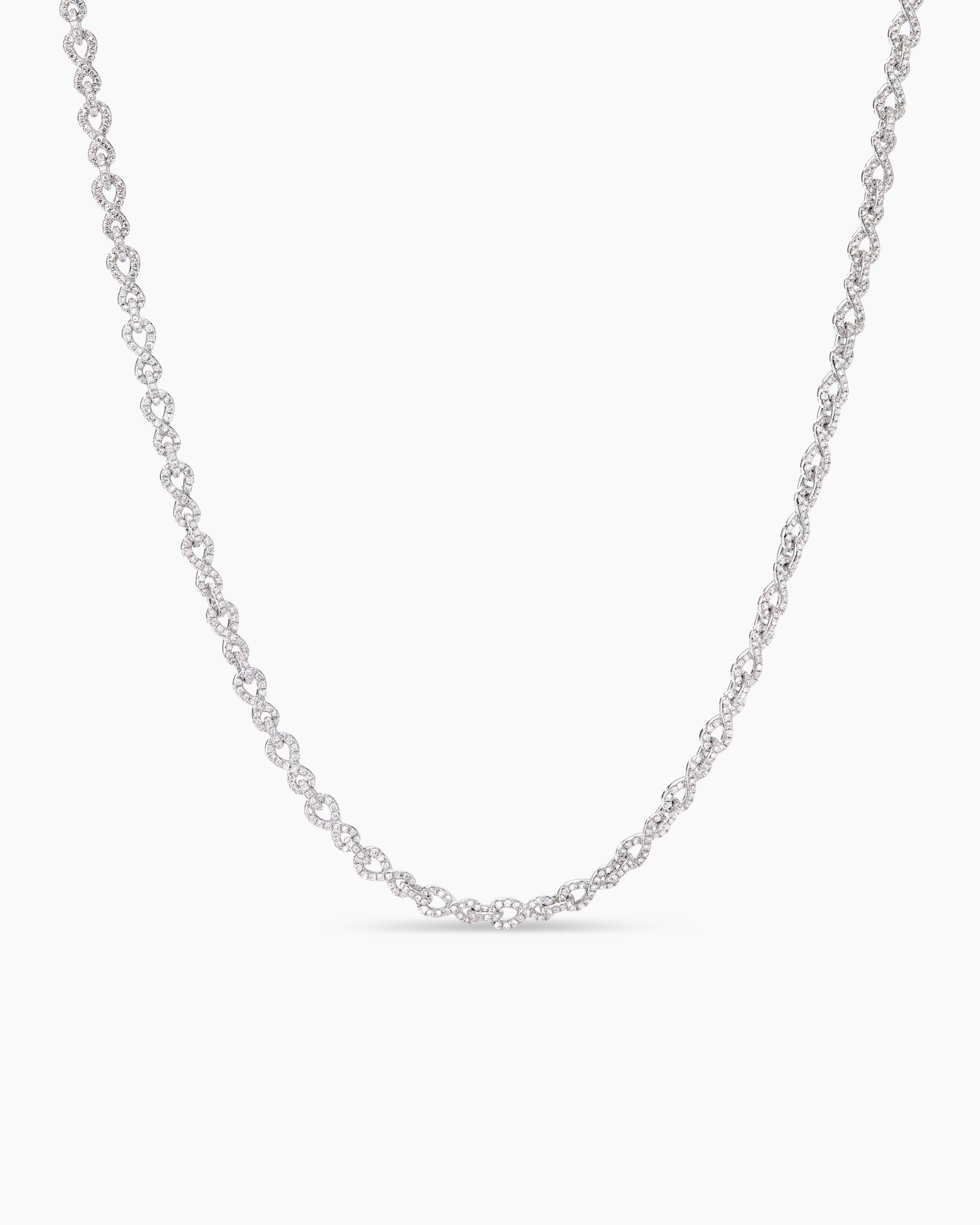 Womens Pav&eacute; Infinity Twist Chain Necklace in White Gold with Diamonds