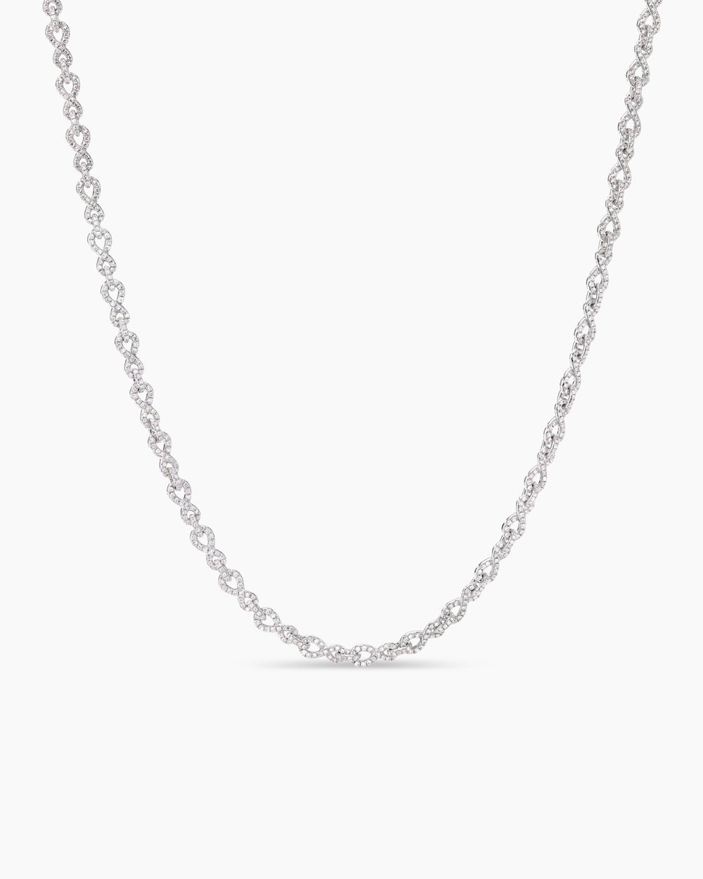 Womens Pavé Infinity Twist Chain Necklace in White Gold with Diamonds