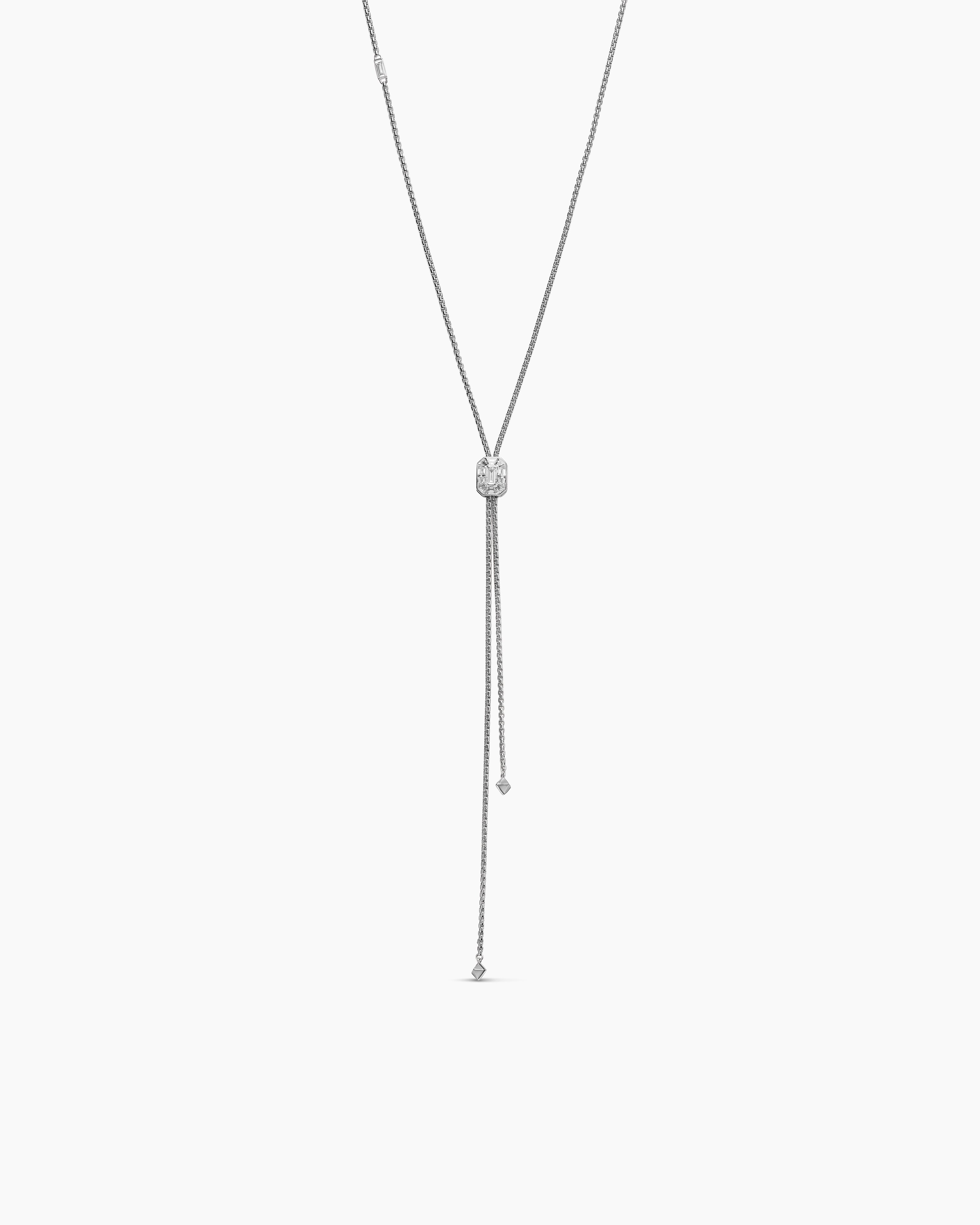 Womens Stax Baguette Slider Chain Necklace in White Gold with Diamonds