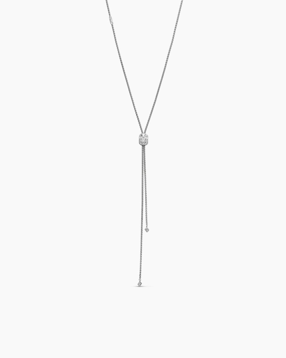 Womens Stax Baguette Slider Chain Necklace in White Gold with Diamonds