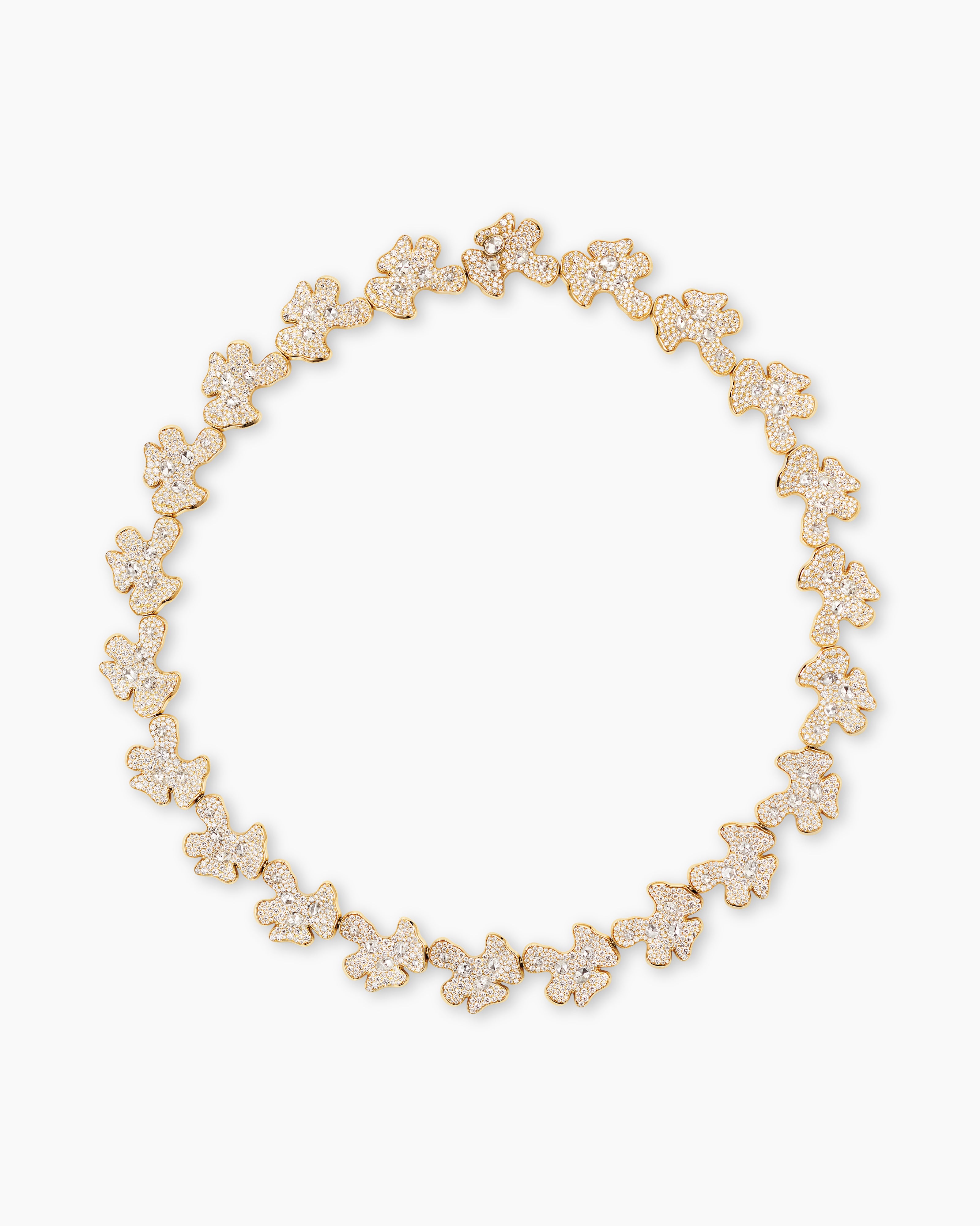 Womens Petals Single Row Necklace in Yellow Gold with Diamonds