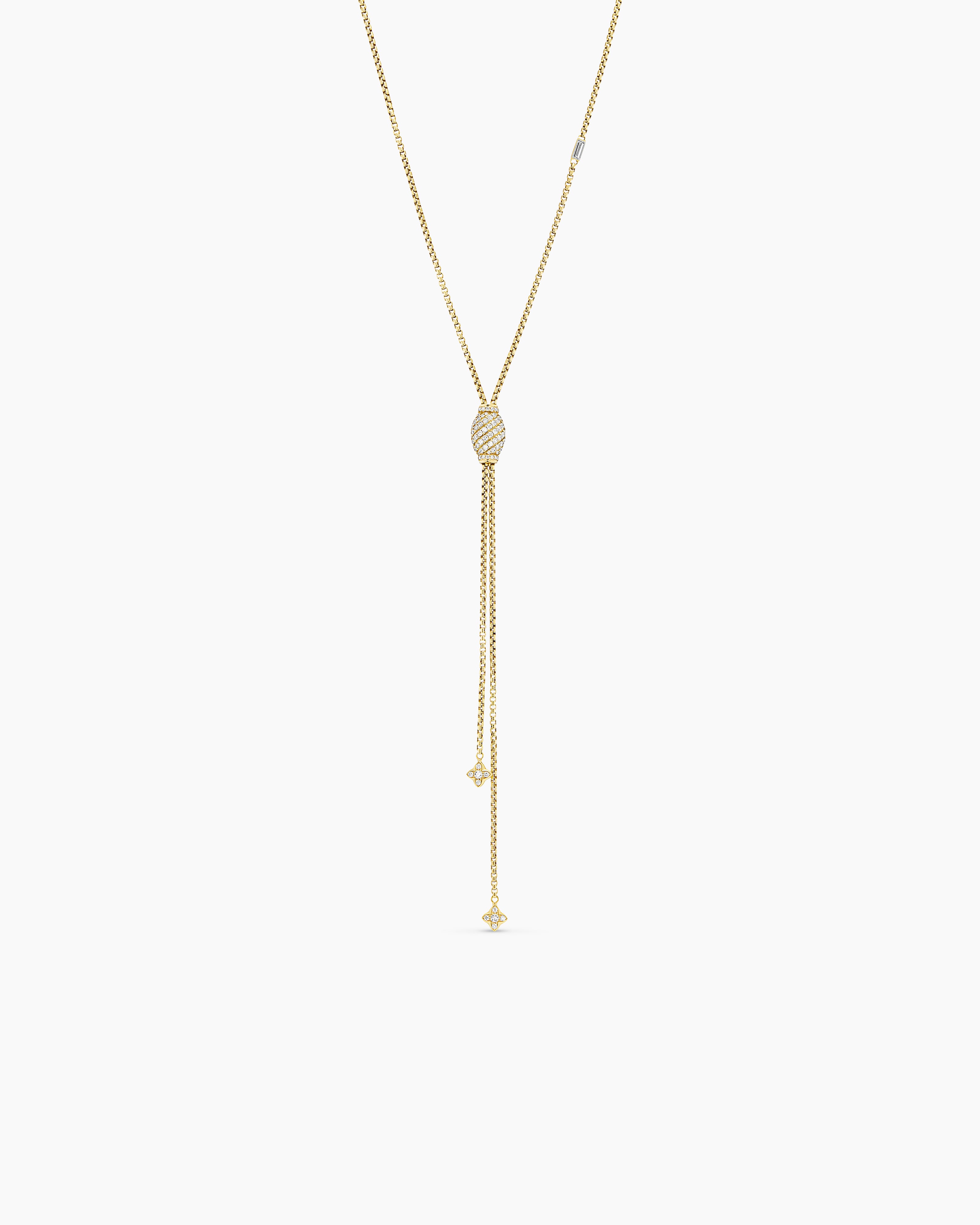 Womens Pav&eacute; Chain Cable Slider Chain Necklace in Yellow Gold with Diamonds