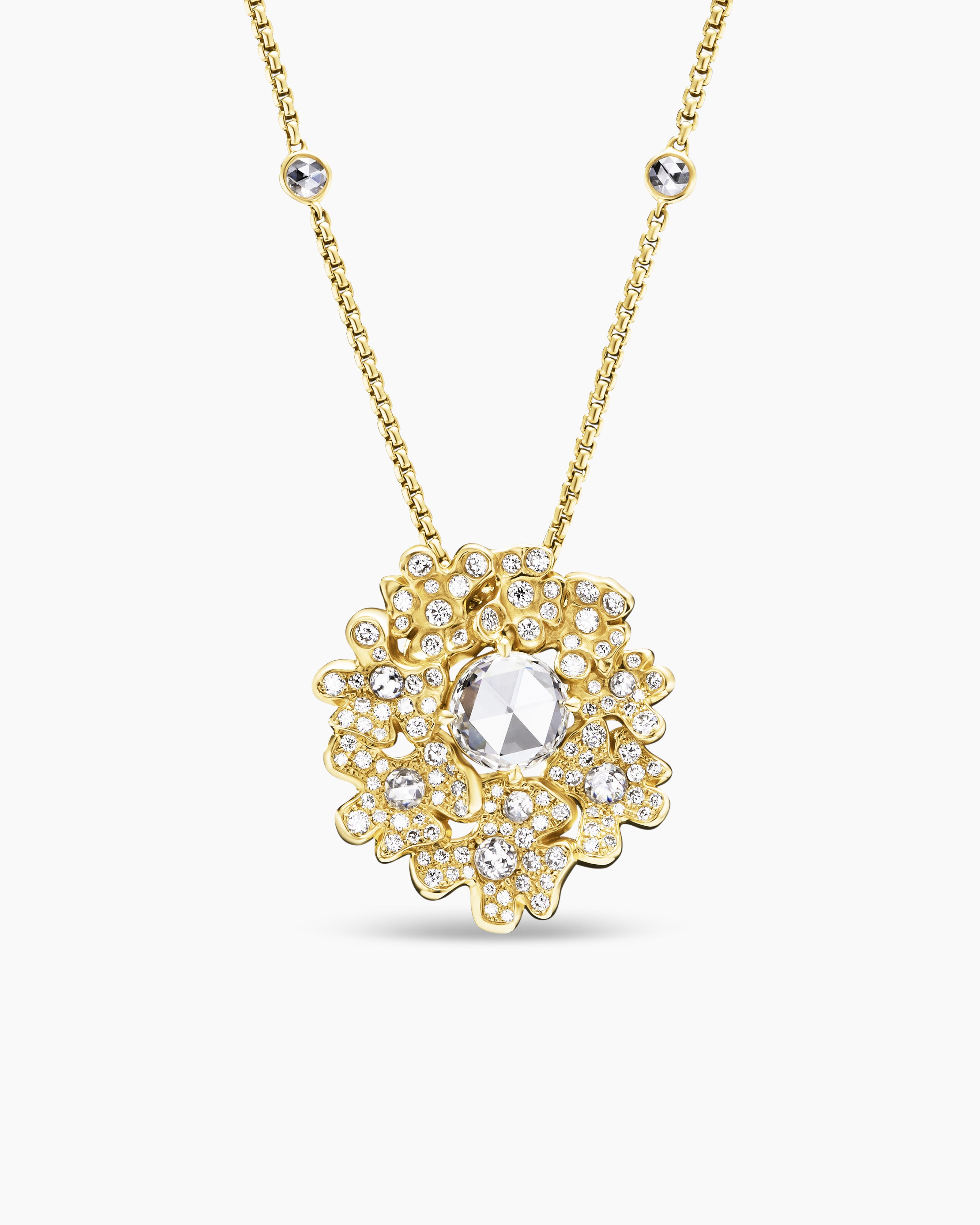 Collier pendentif en grappe Petals en or jaune avec diamants femme 
