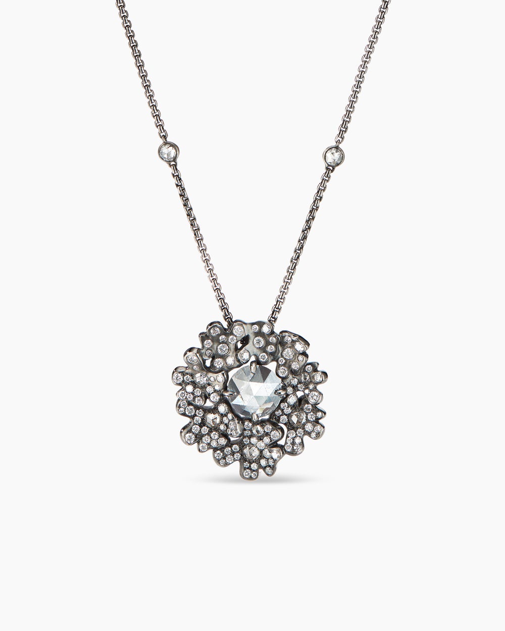 Womens Petals Cluster Pendant in White Gold with Rhodiated Black and Diamonds