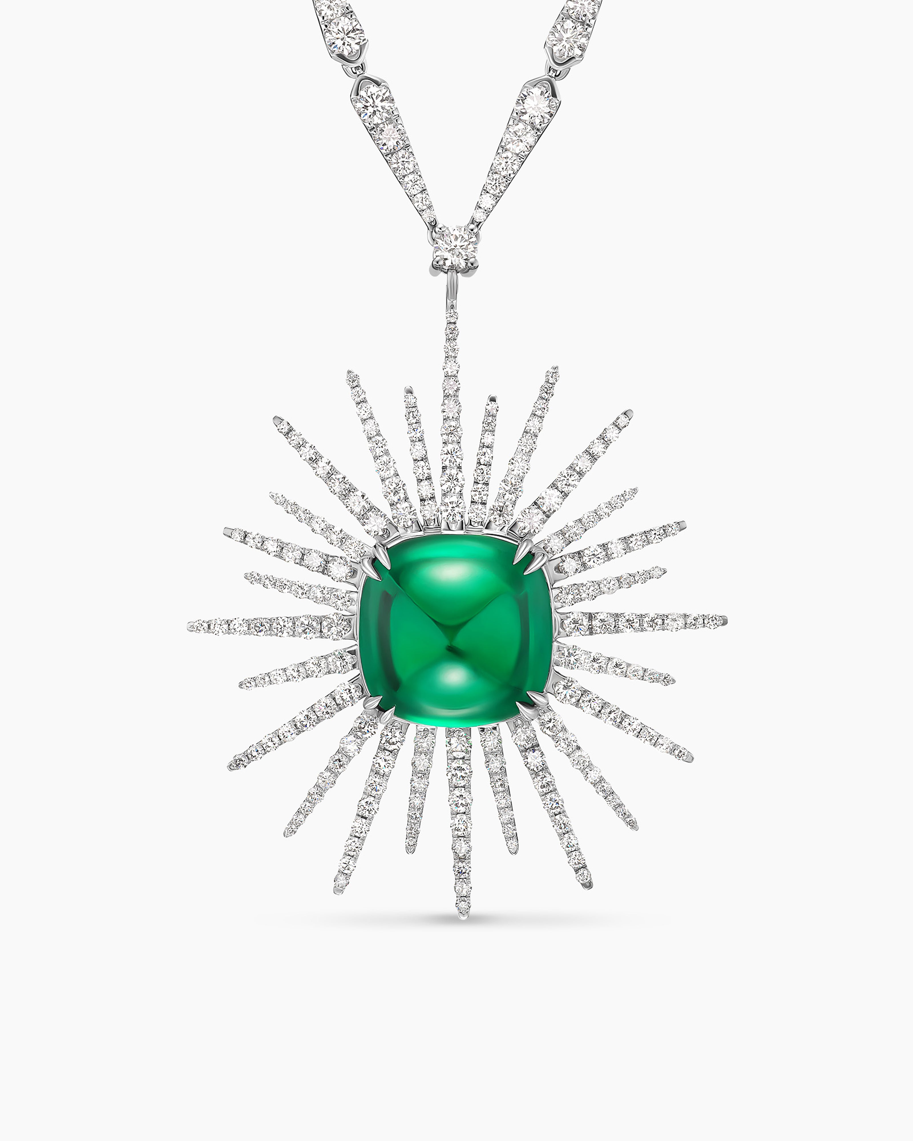 Womens Starburst Star Pendant Necklace in White Gold with Diamonds