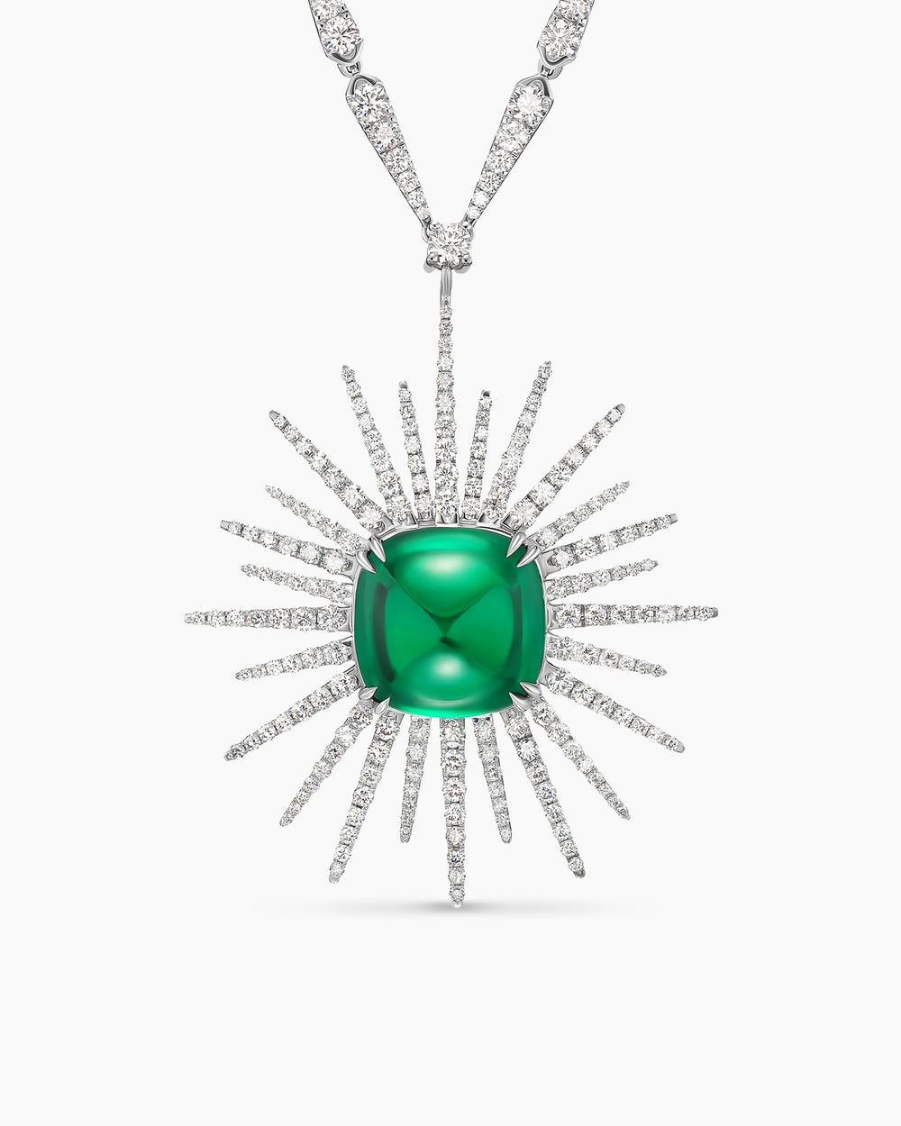 Womens Starburst Star Pendant Necklace in White Gold with Diamonds
