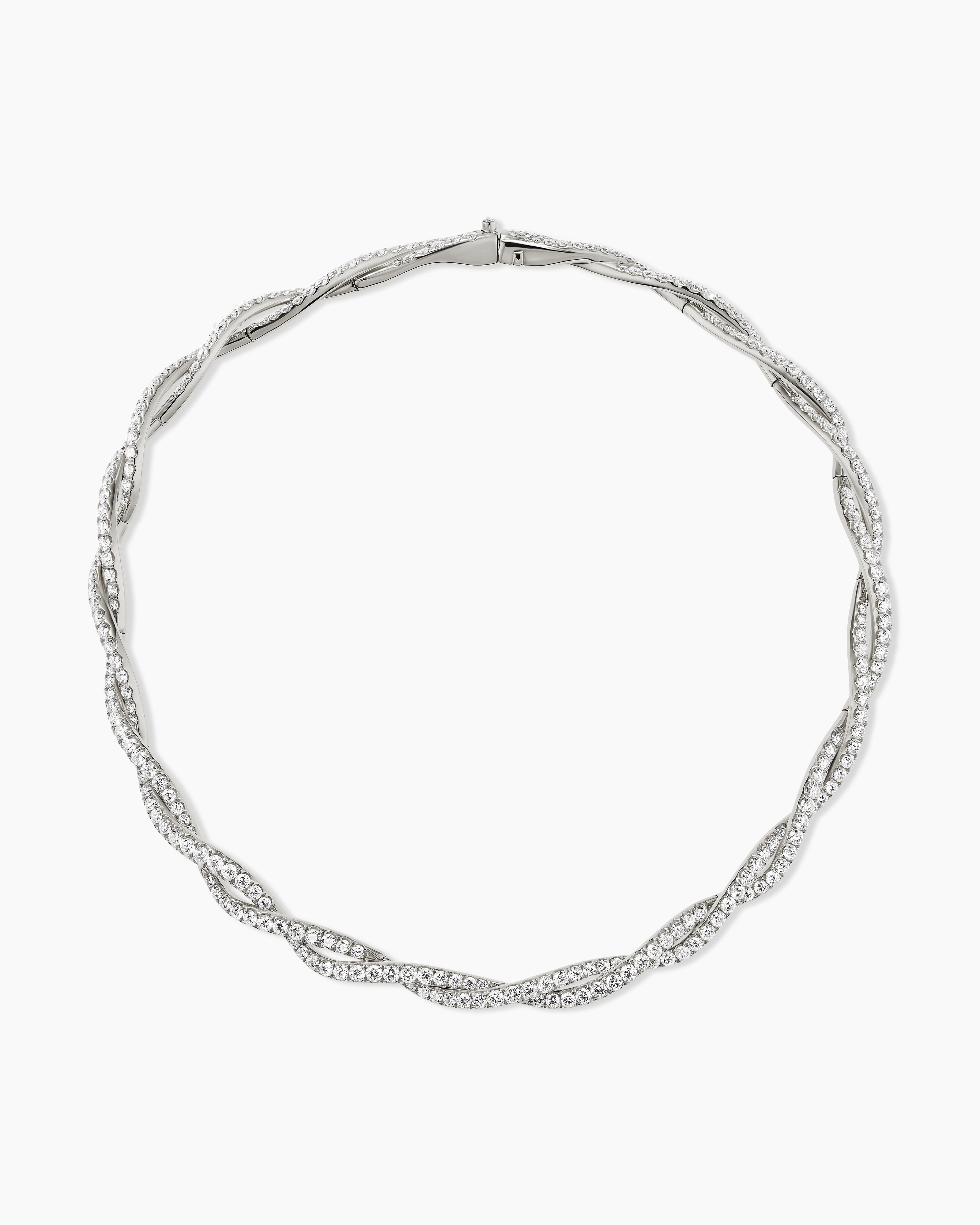 Womens Floating Diamonds Pav&eacute; Twist Necklace in White Gold