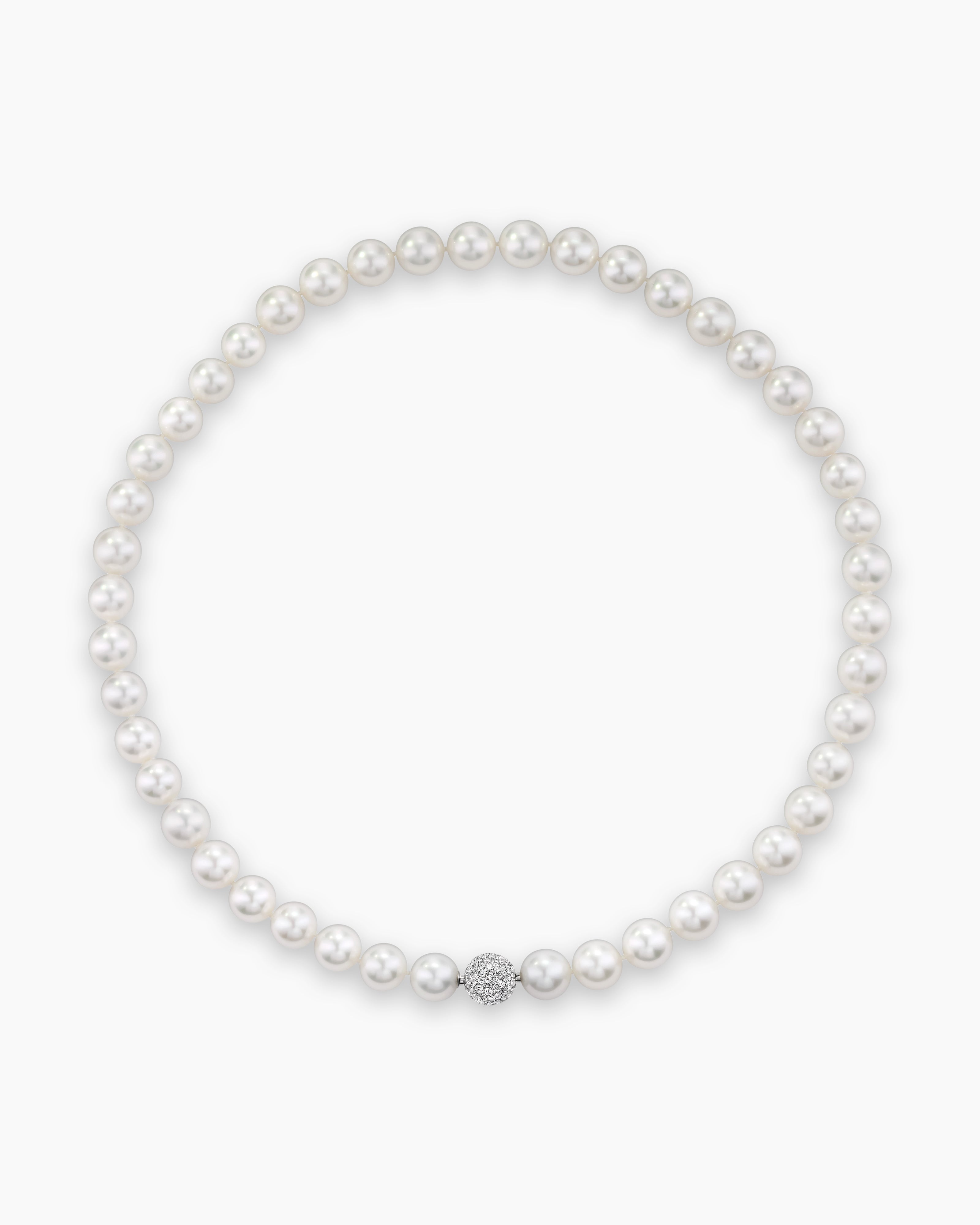 Womens DY Lumina South Sea White Pearl Necklace in Platinum with Diamonds