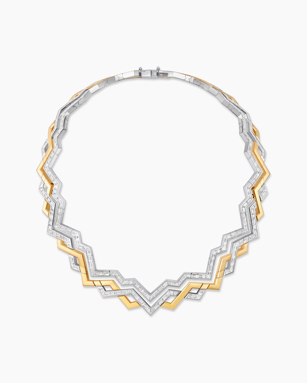 Womens Stax Zig Zag Necklace in Gold with Diamonds
