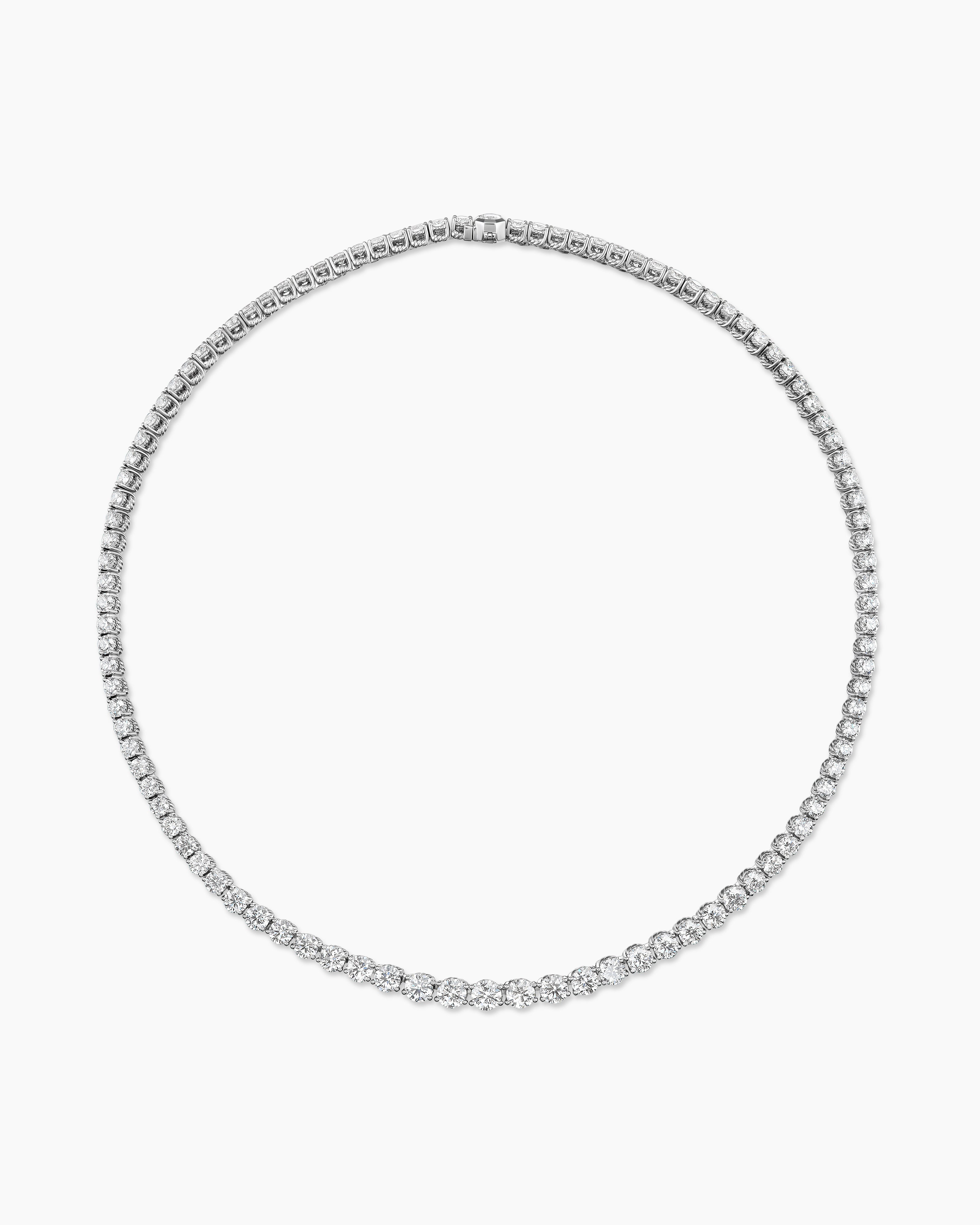 Womens Tapered Tennis Necklace in White Gold with Diamonds