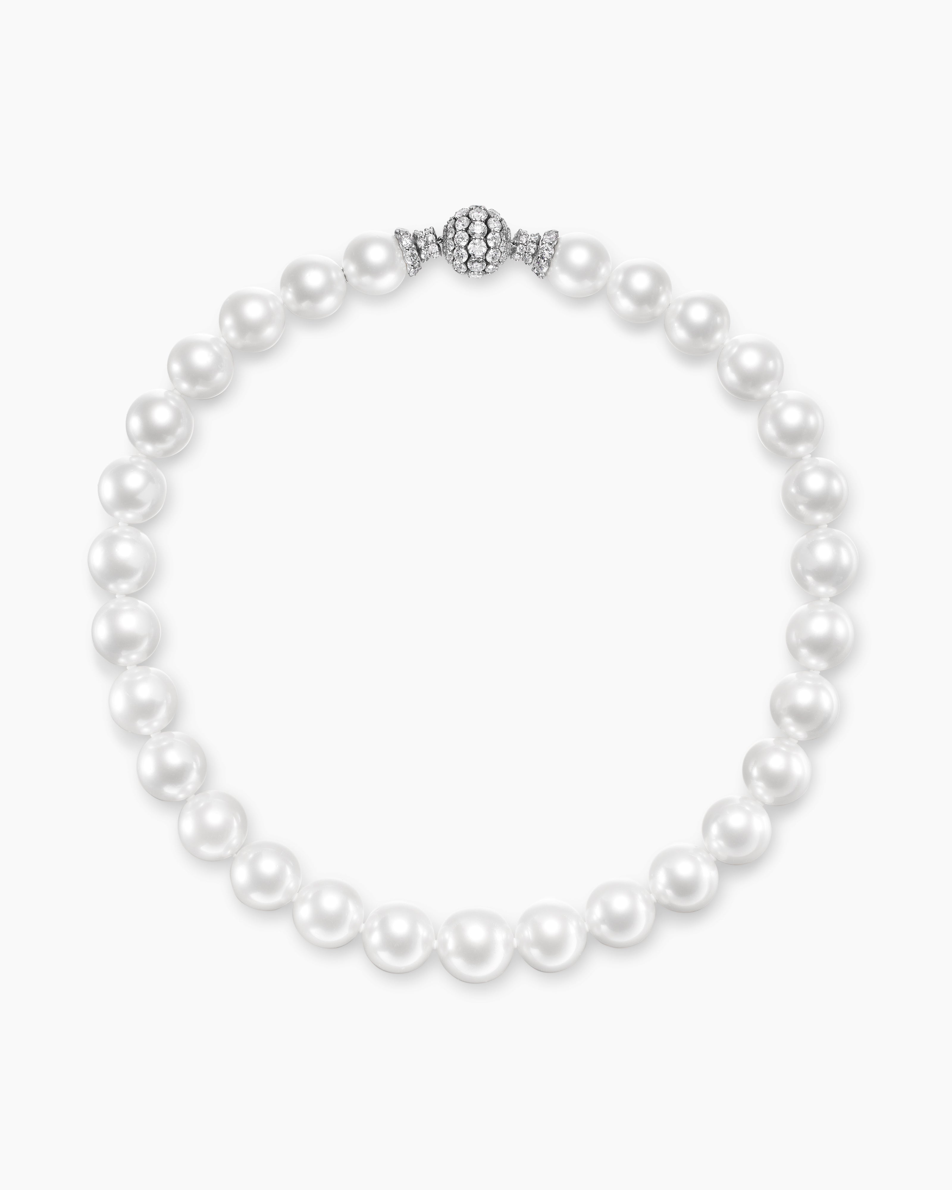 Womens DY Lumina South Sea White Pearl Necklace in White Gold with Diamonds