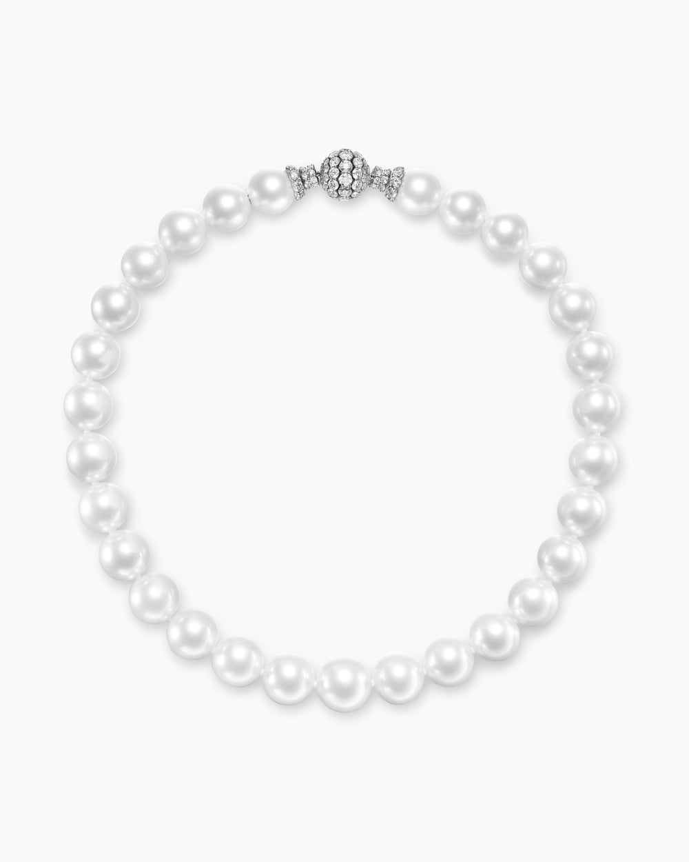 Womens DY Lumina South Sea White Pearl Necklace in White Gold with Diamonds