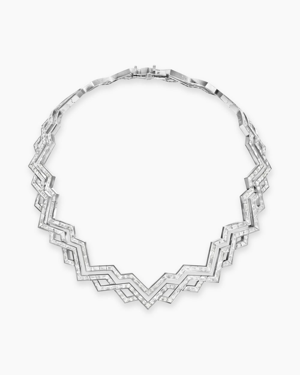 Womens Stax Zig Zag Necklace in White Gold with Diamonds