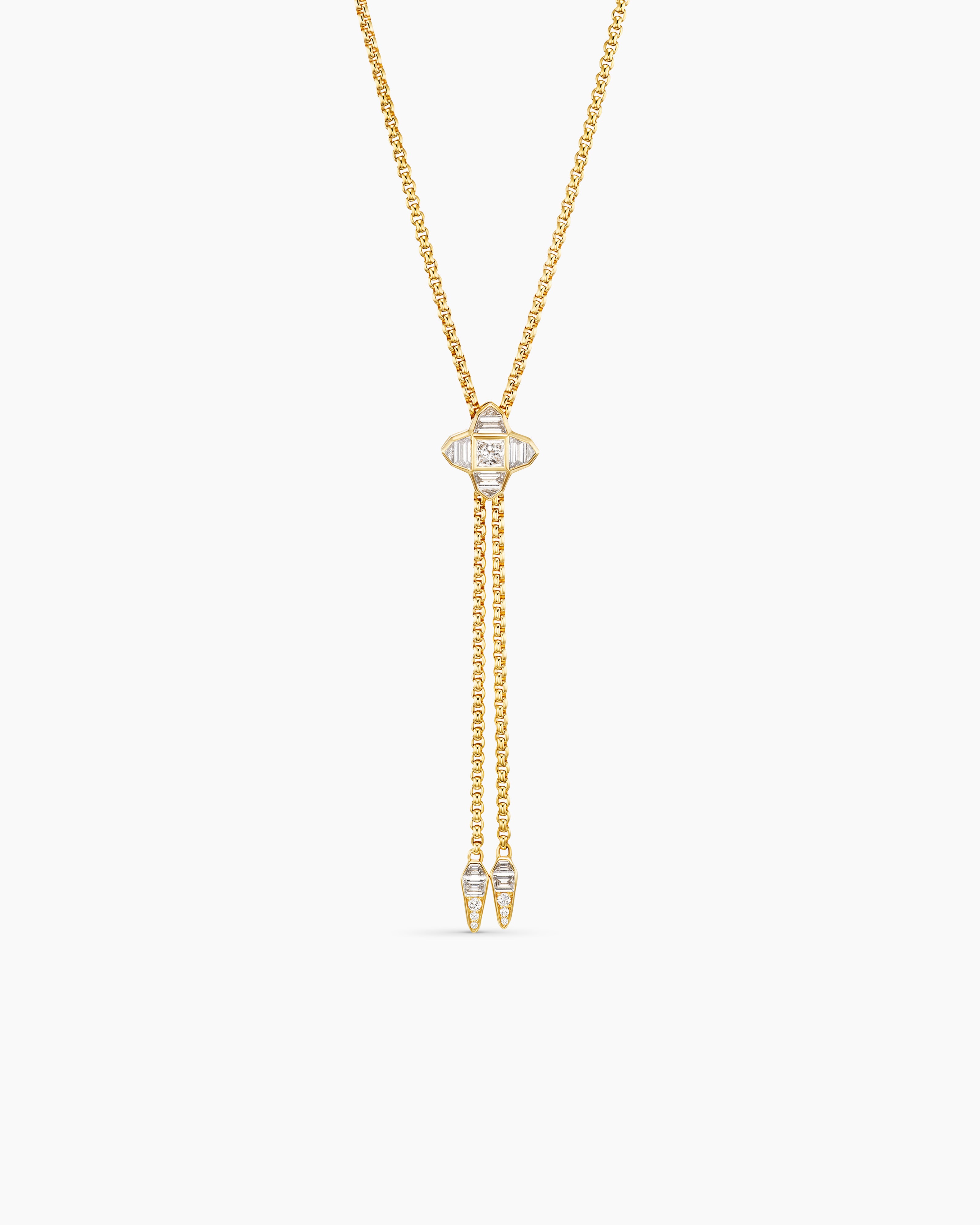 Womens Pav&eacute; Chain Diamond Slider Necklace in Yellow Gold