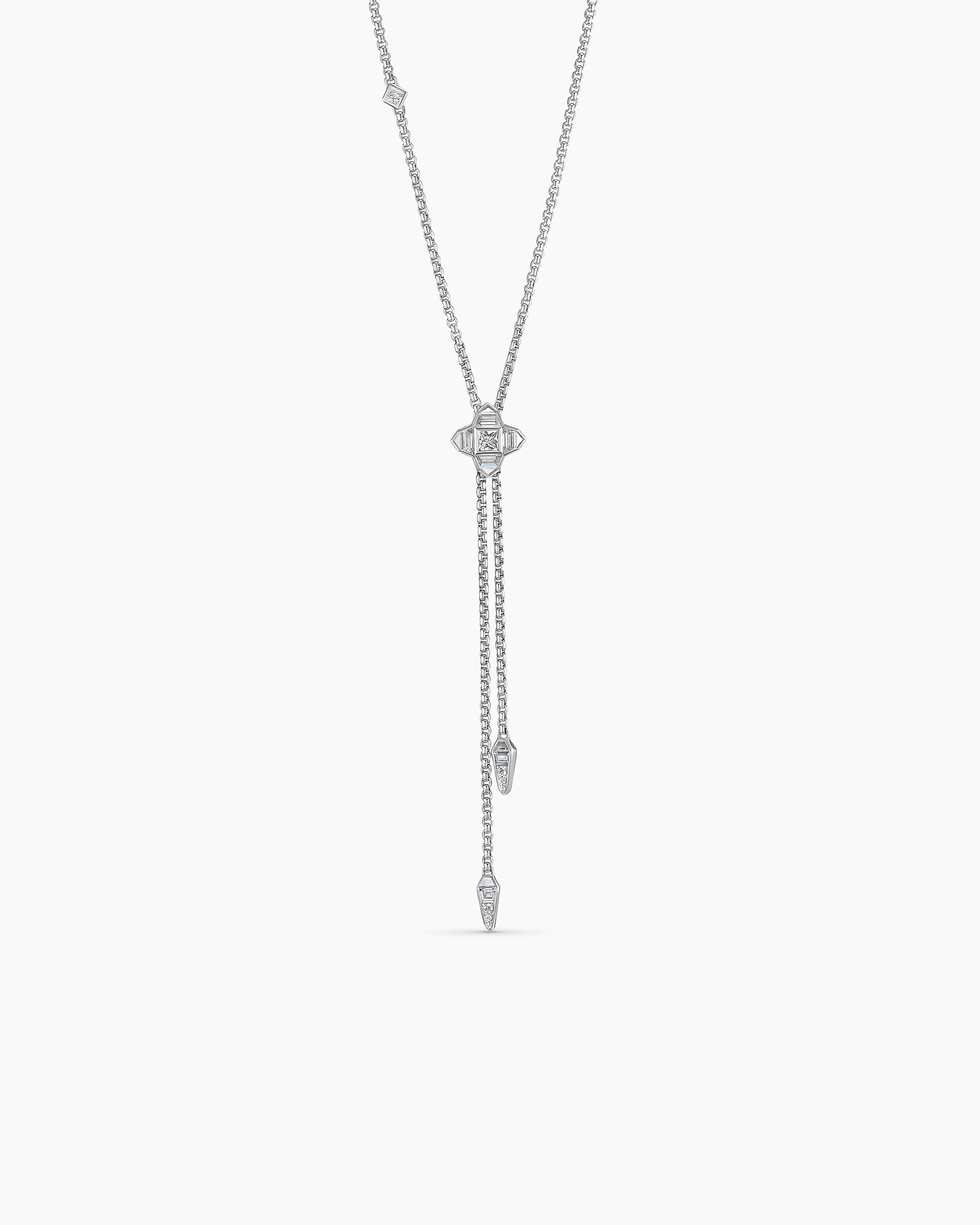 Womens Pav&eacute; Chain Diamond Slider Necklace in White Gold