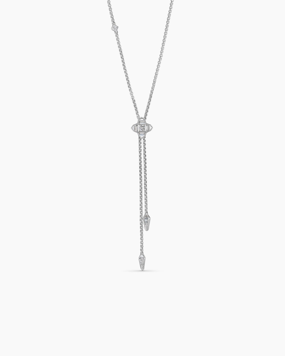 Womens Pavé Chain Diamond Slider Necklace in White Gold