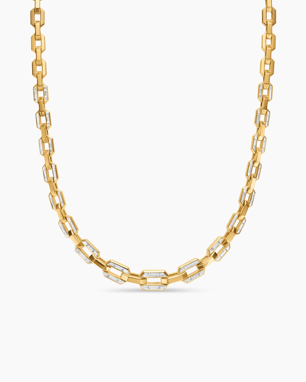 Womens Deco Graduated Chain Link Necklace in Yellow Gold with Diamonds