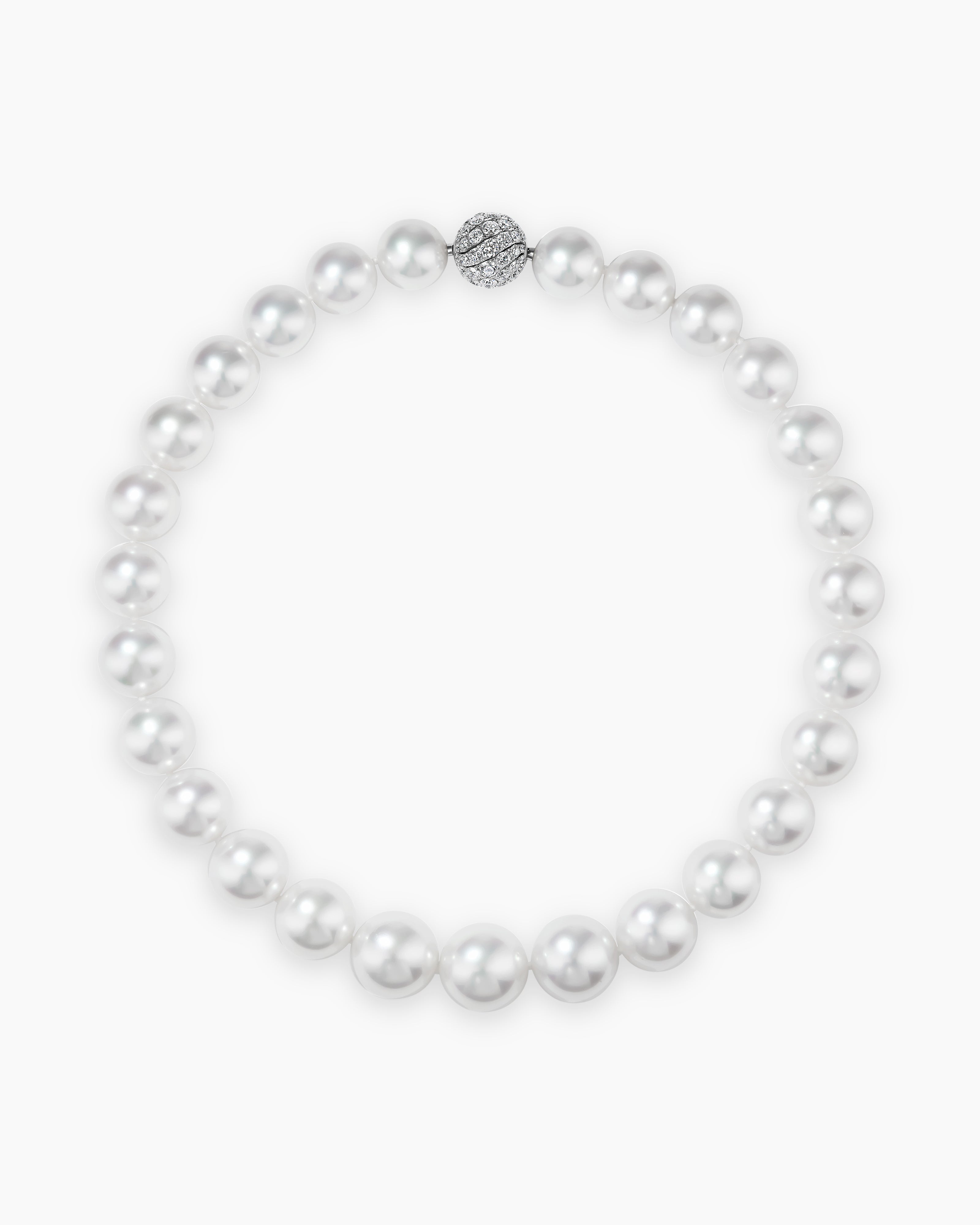 Collier &agrave; perle blanche des mers du sud Floating Diamonds en or blanc femmes 