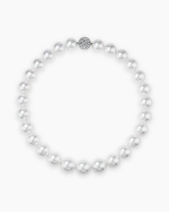 Floating Diamonds and South Sea White Pearl Necklace in White Gold