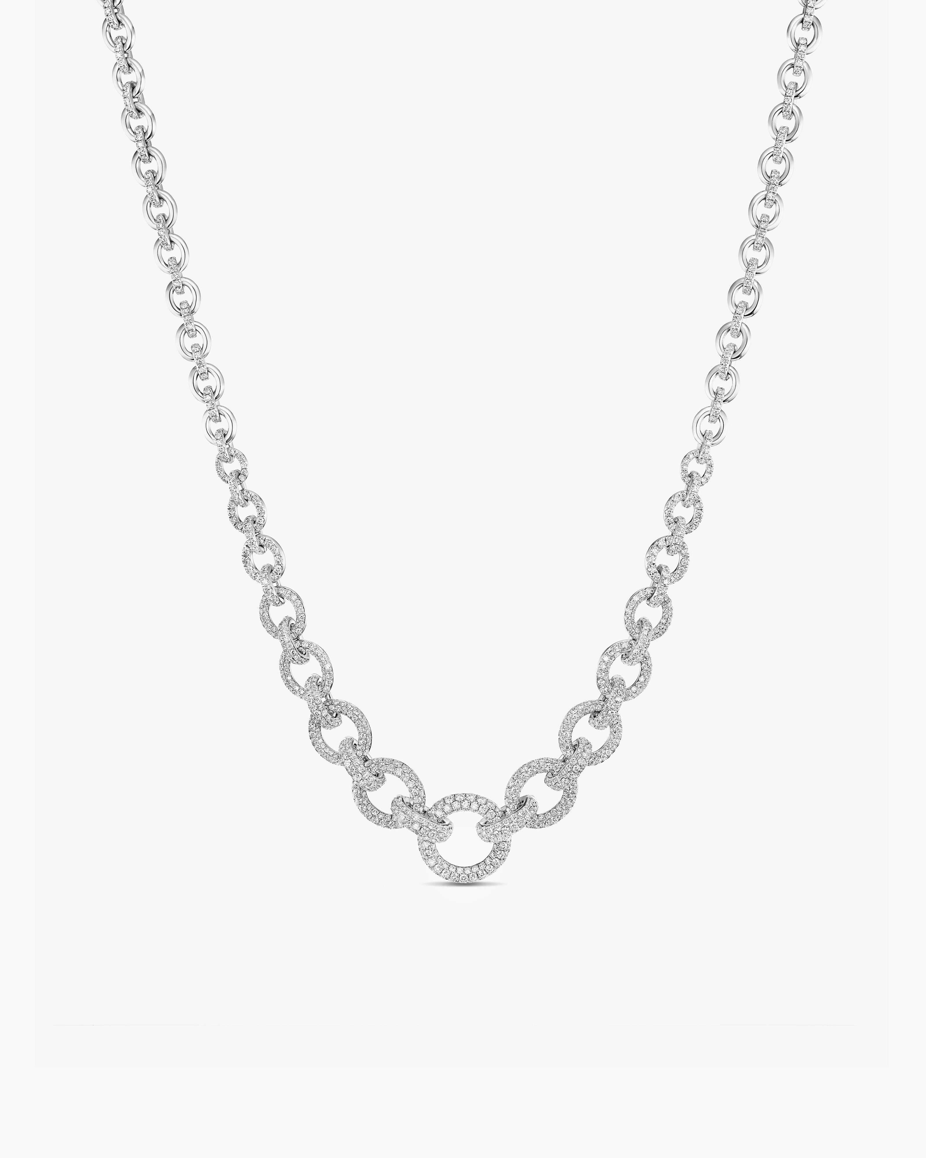 Womens Pav&eacute; Chain Necklace in White Gold with Diamonds