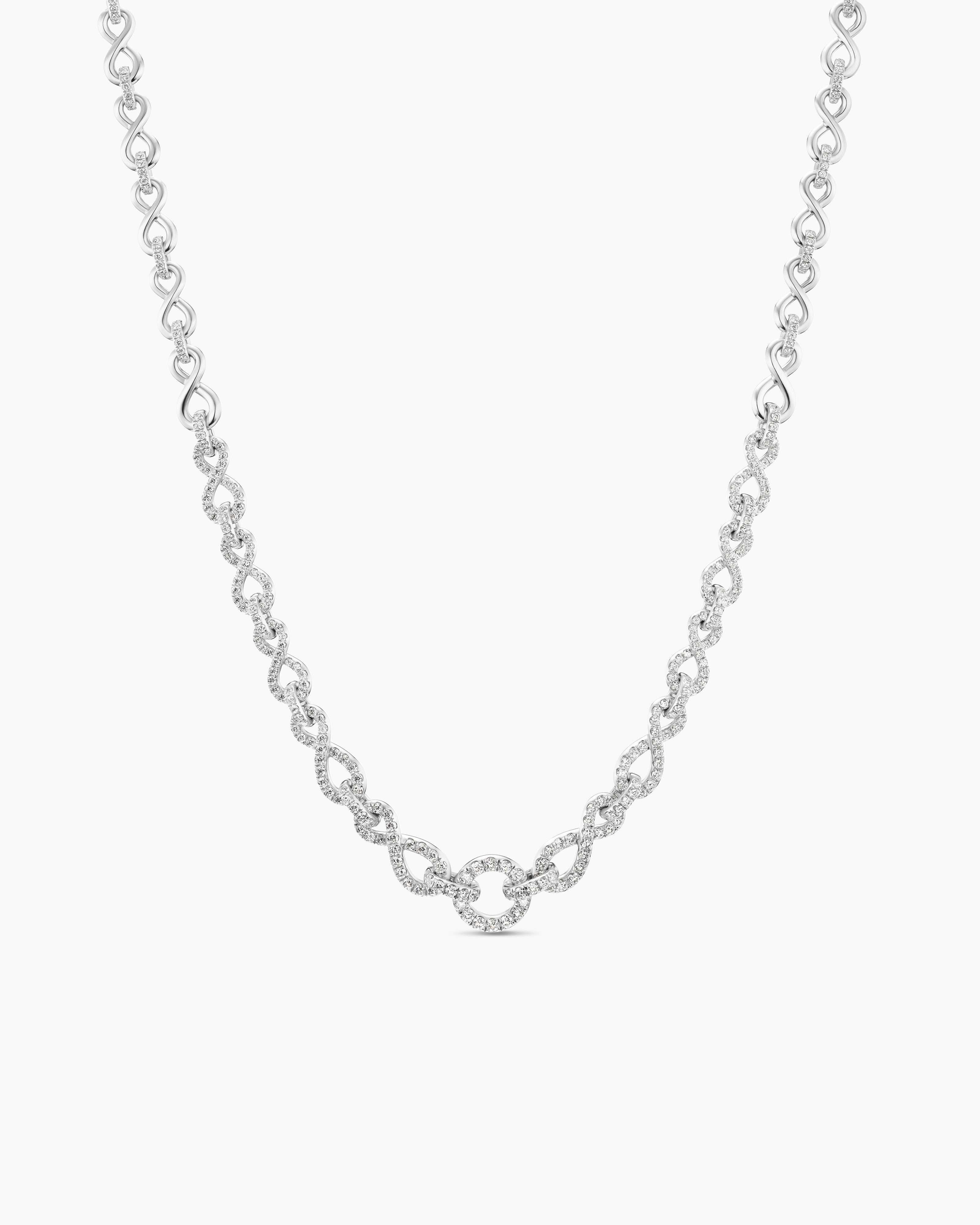 Womens Pav&eacute; Continuance Chain Necklace in White Gold with Diamonds