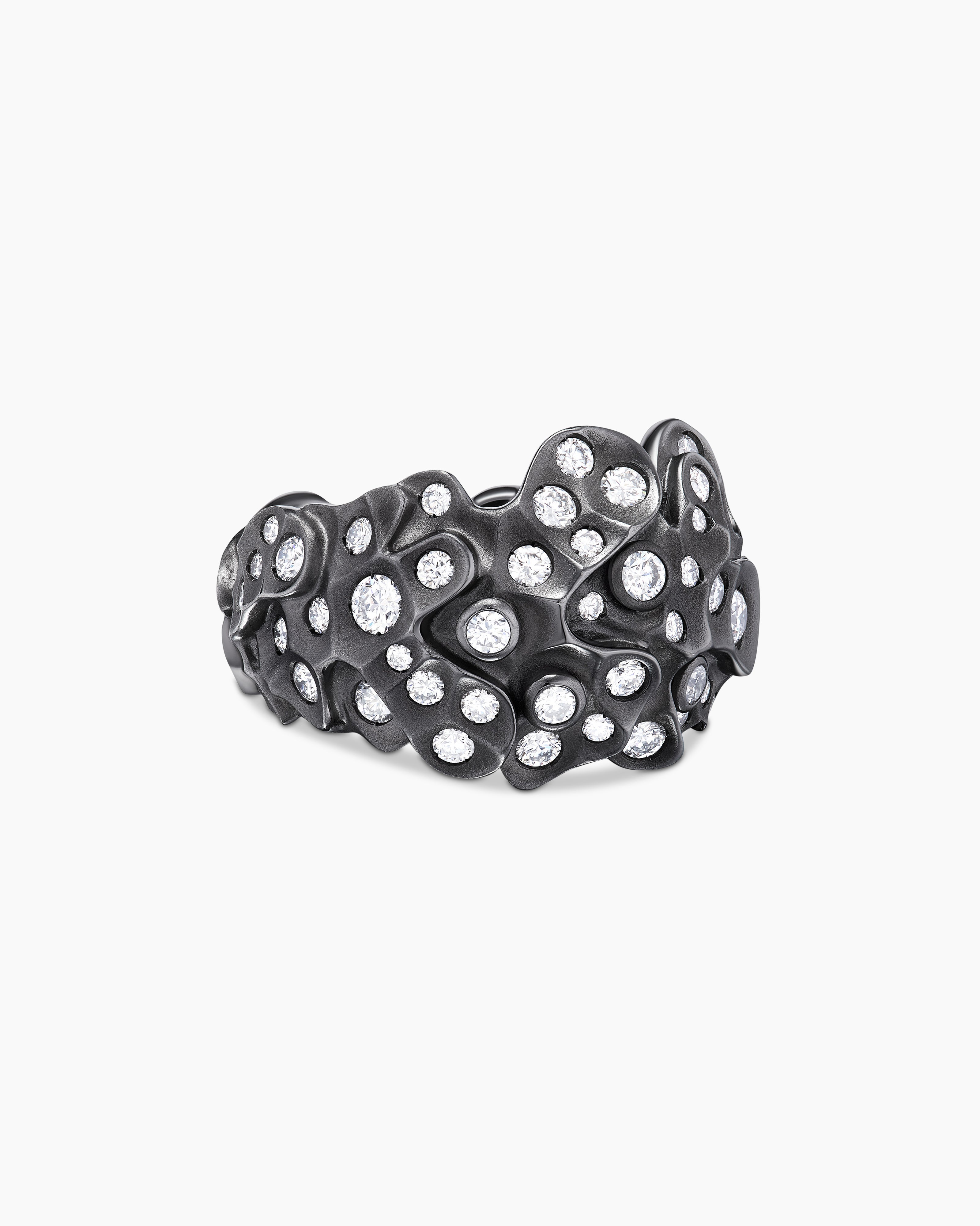 Bague en d&ocirc;me Petals en or blanc avec rhodium noir et diamants femme 