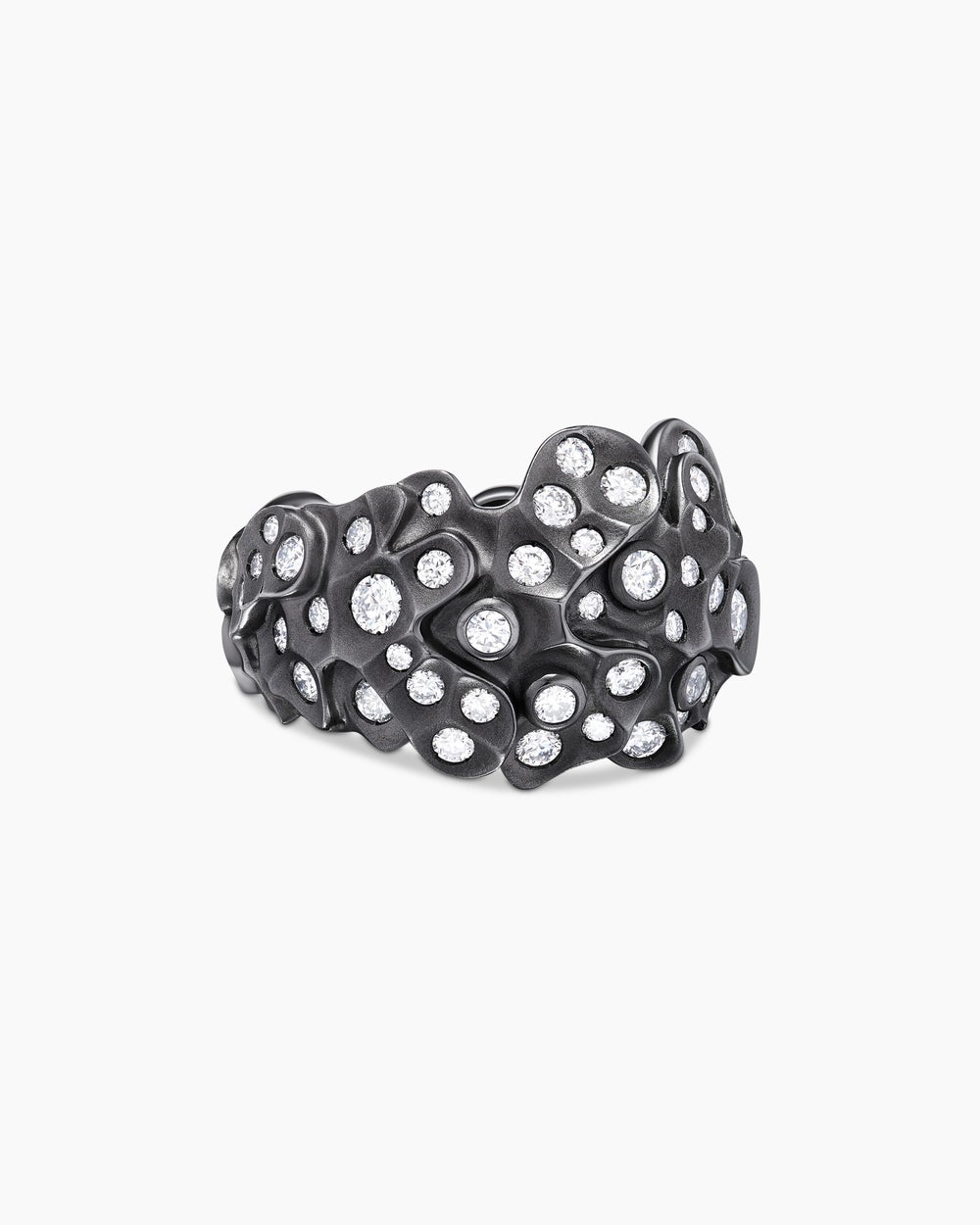 Womens Petals Dome Ring in White Gold with Rhodiated Black and Diamonds
