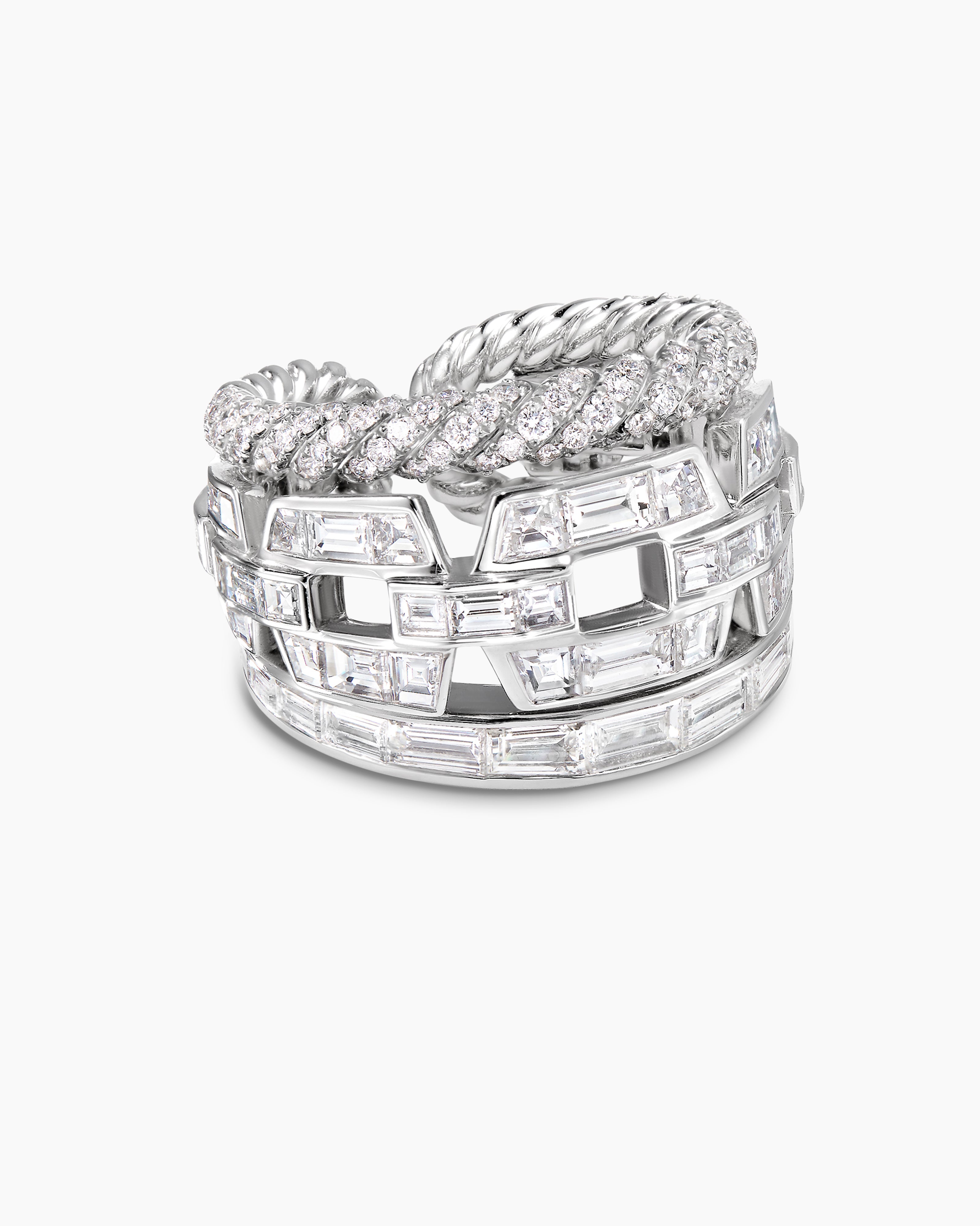 Womens Stax Three Row Ring in White Gold with Diamonds