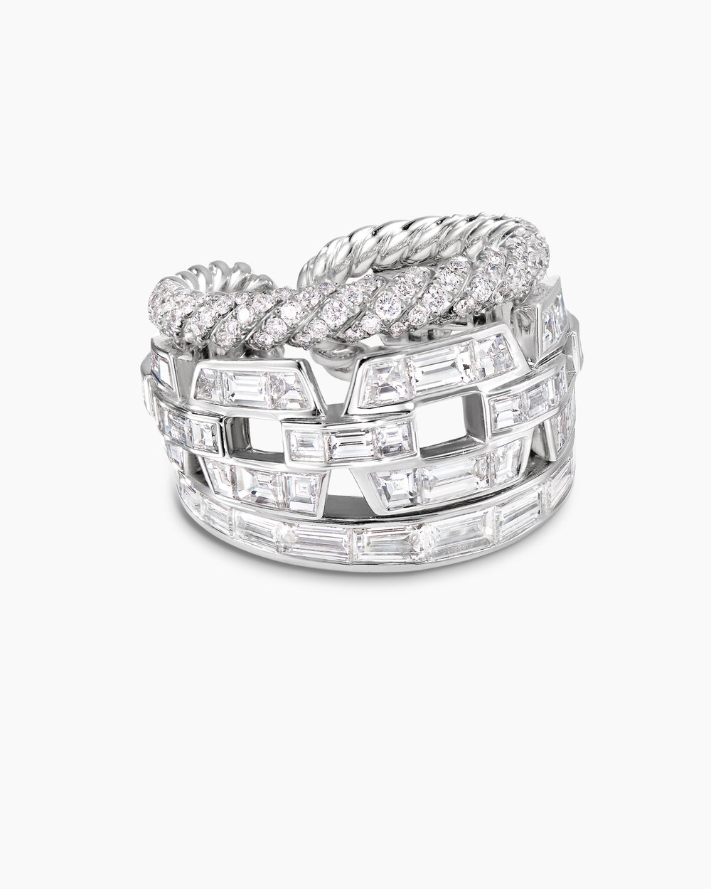 Womens Stax Three Row Ring in White Gold with Diamonds