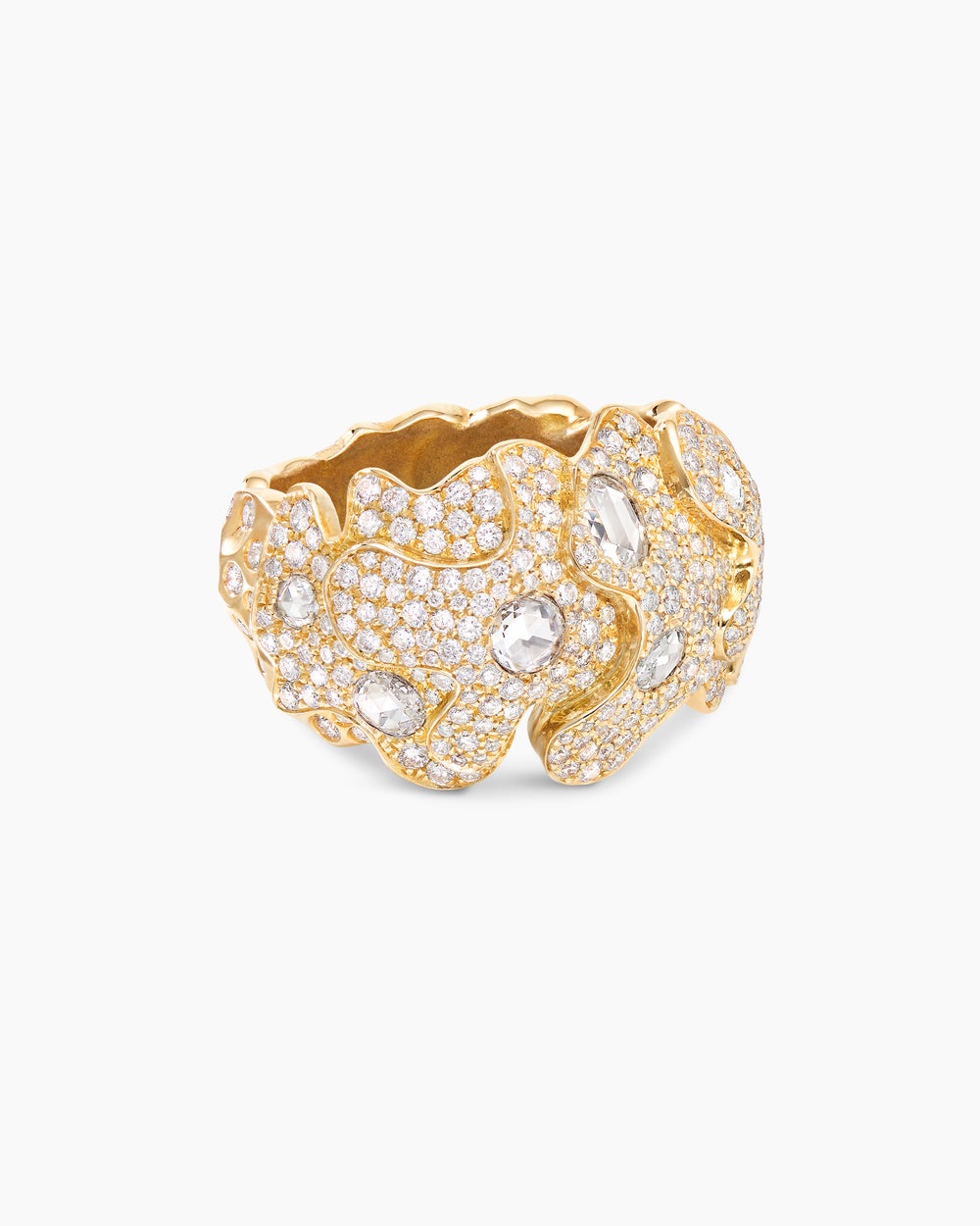 Womens Petals Band Ring in Yellow Gold with Diamonds