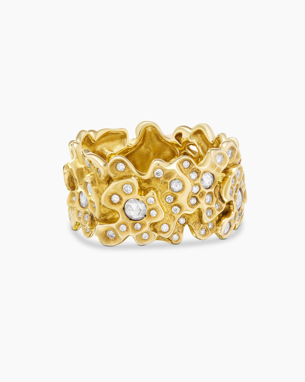 Womens Petals Band Ring in Yellow Gold with Diamonds