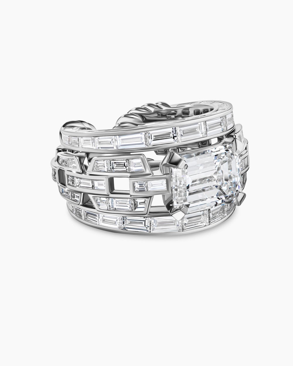 Womens Stax Statement Ring in White Gold with Diamonds