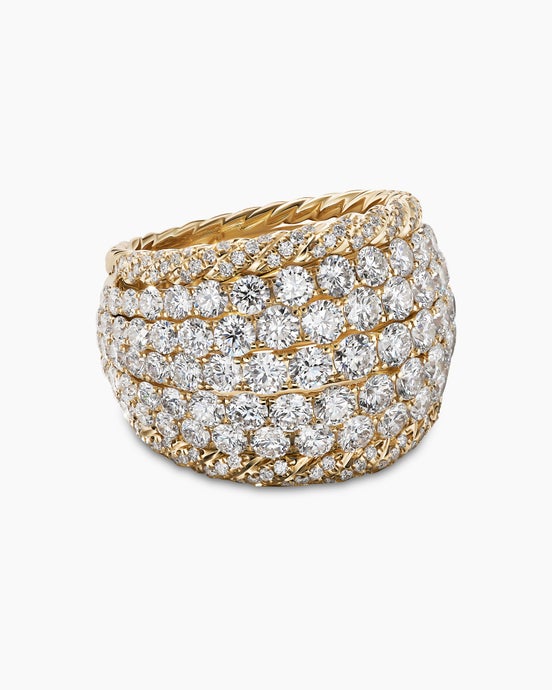 Floating Diamonds Cable Dome Ring in Yellow Gold
