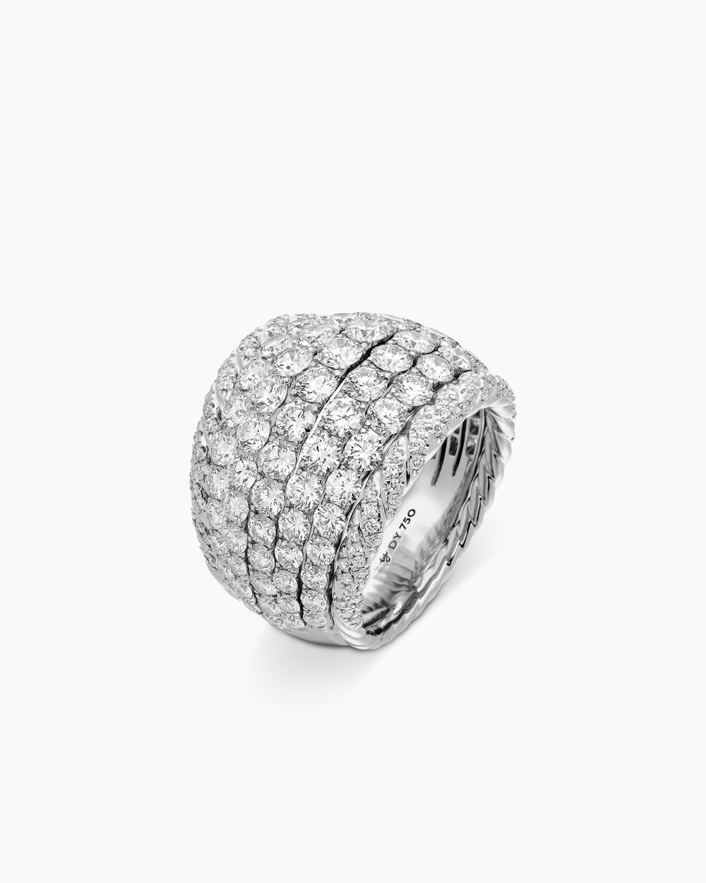 Womens Floating Diamonds Dome Ring in White Gold