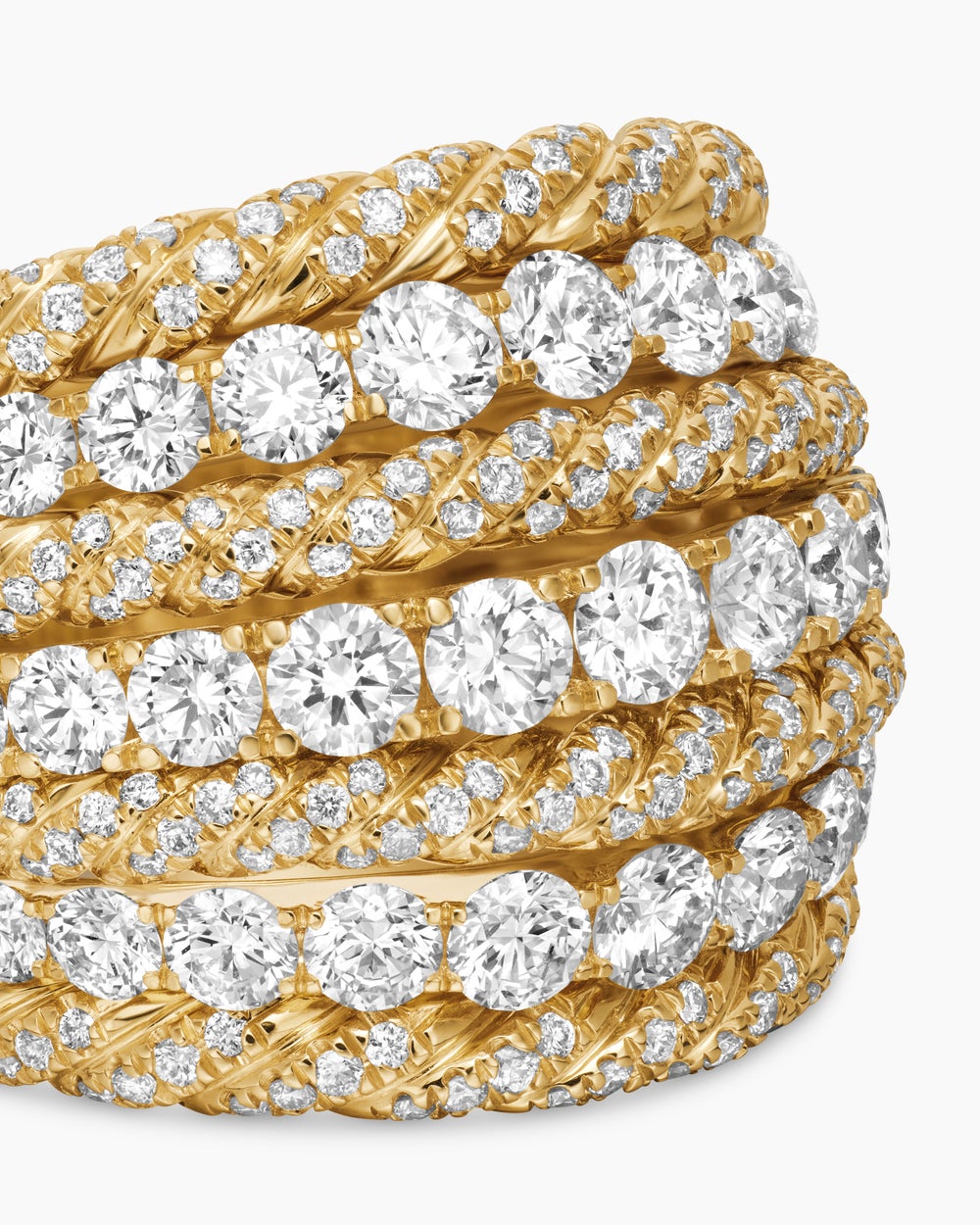 Womens Floating Diamonds Alternating Cable Dome Ring in Yellow Gold