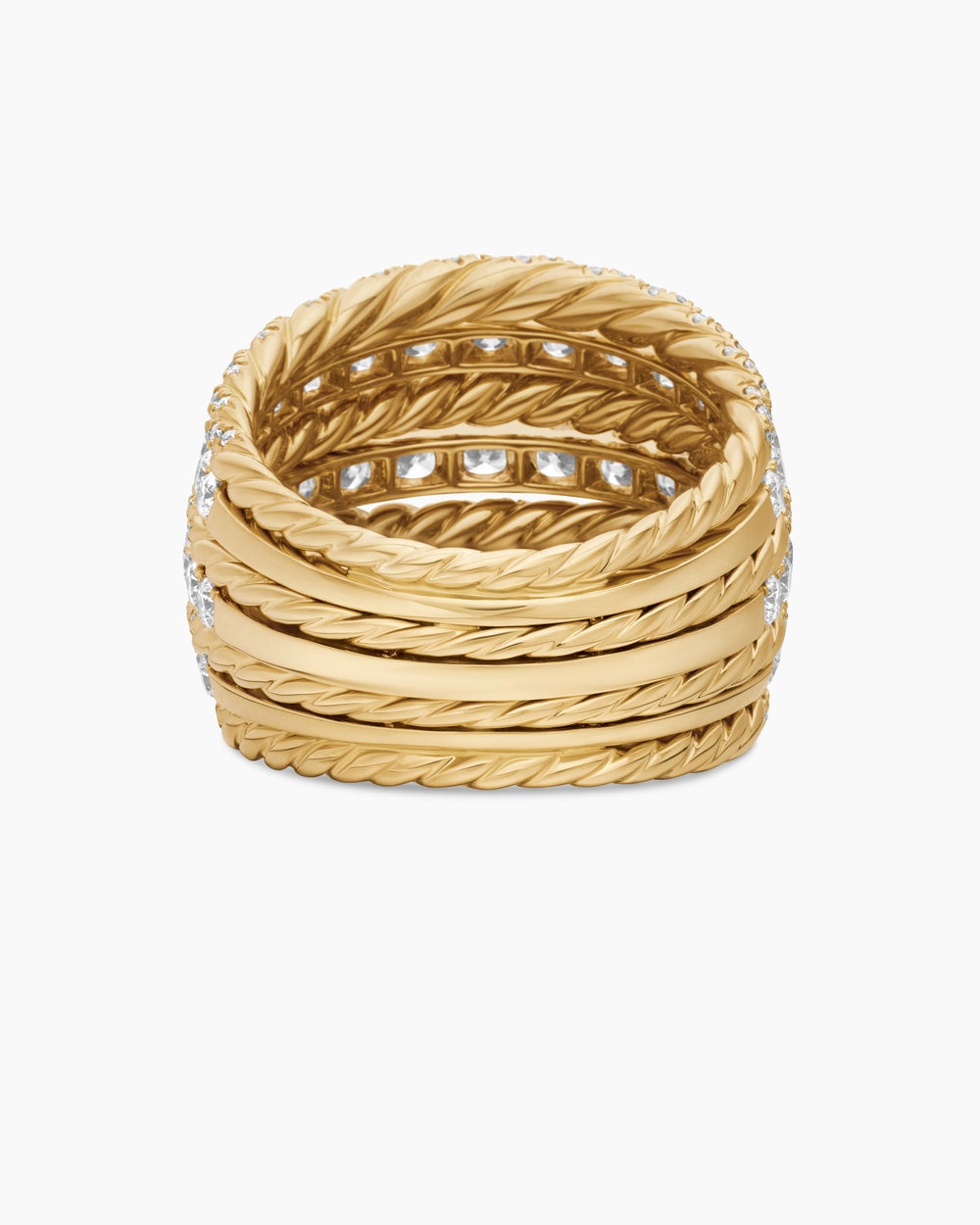 Womens Floating Diamonds Alternating Cable Dome Ring in Yellow Gold