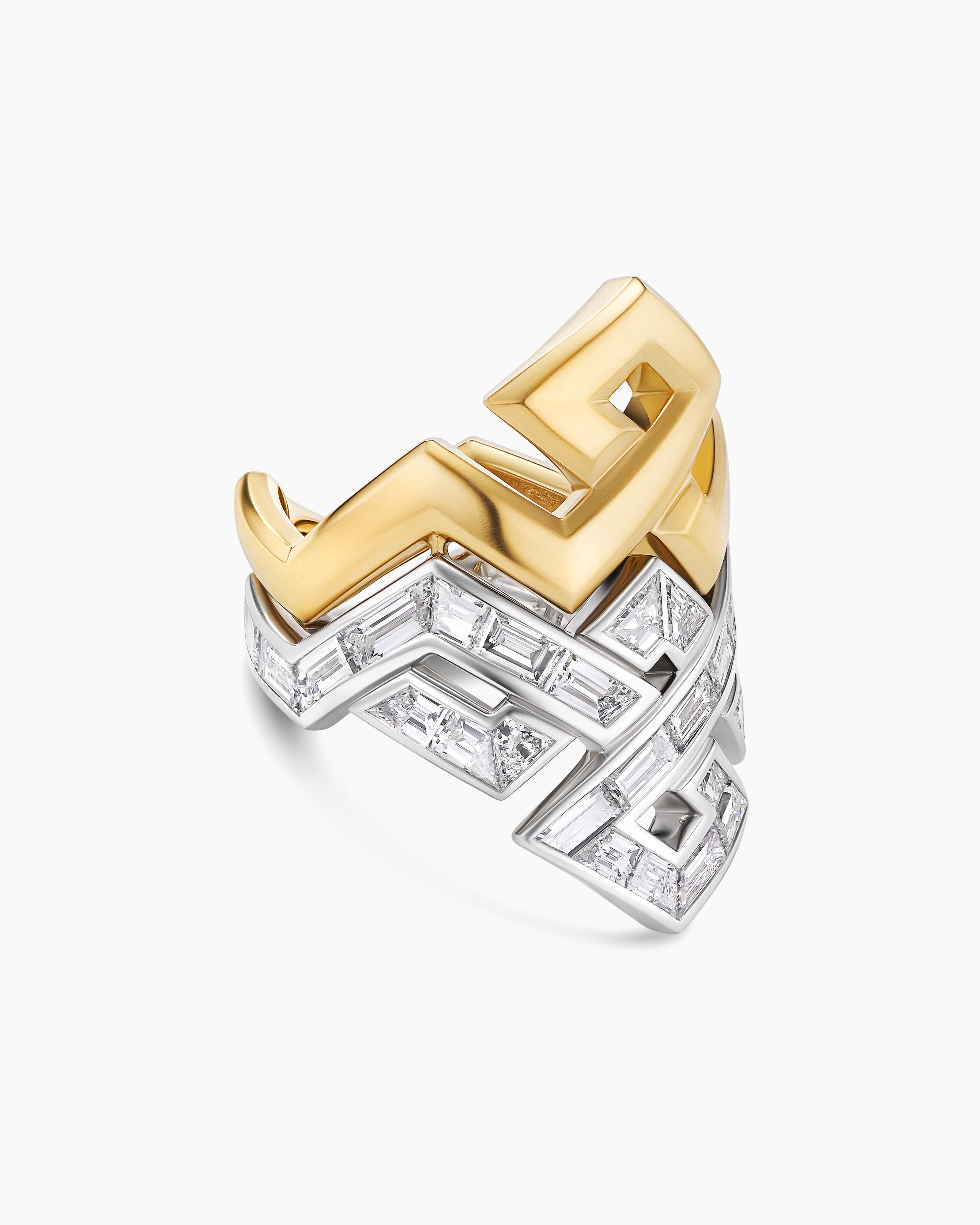 Womens Stax Zig Zag Baguette Ring in Gold with Diamonds
