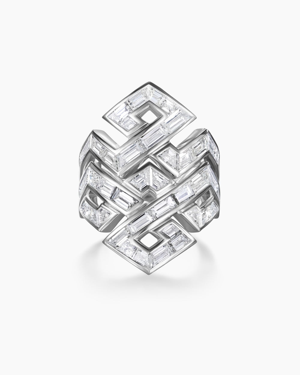 Womens Stax Zig Zag Baguette Ring in White Gold with Diamonds