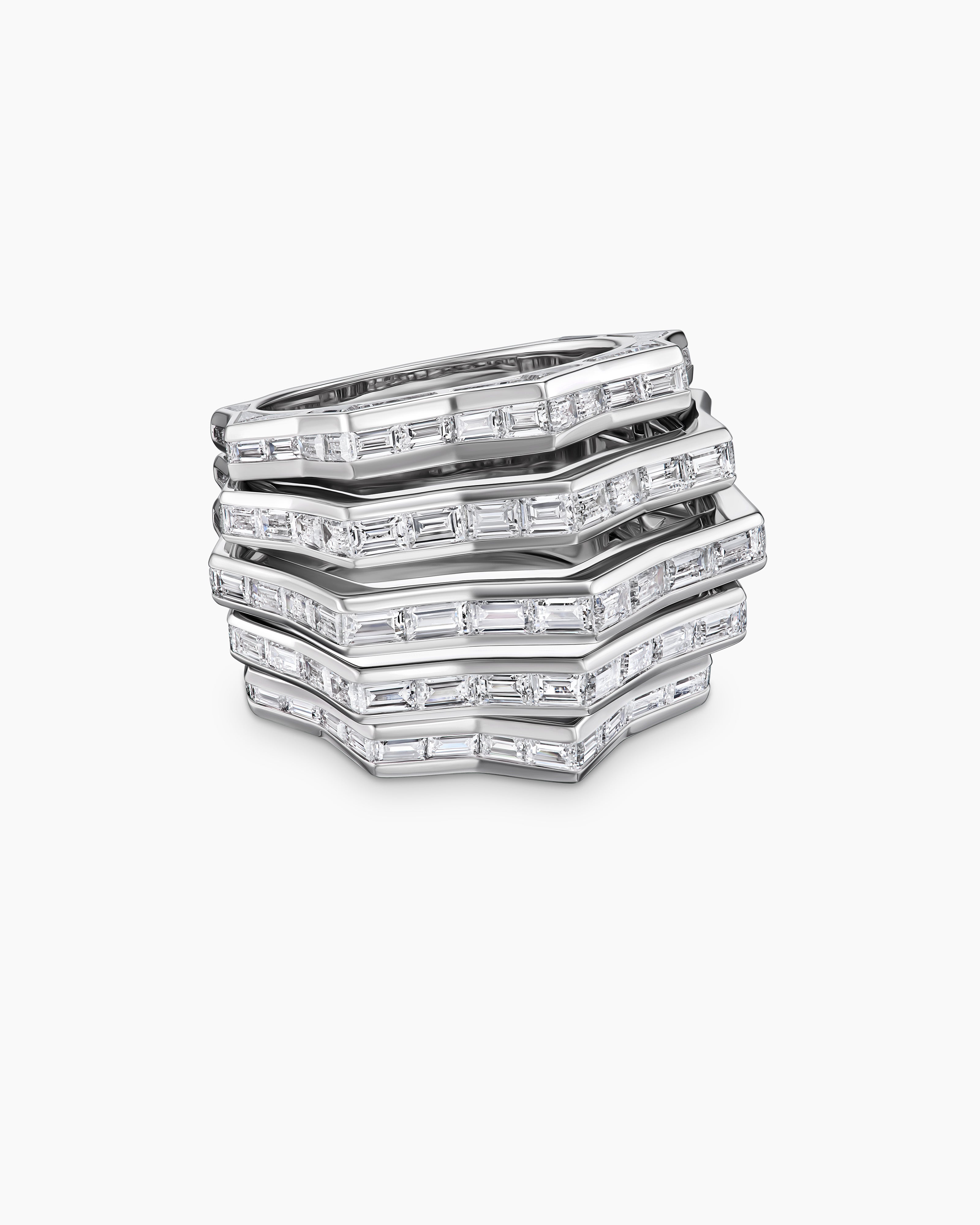 Womens Stax Multi Row Ring in White Gold with Diamonds