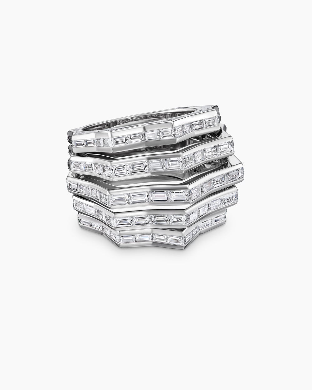 Womens Stax Multi Row Ring in White Gold with Diamonds