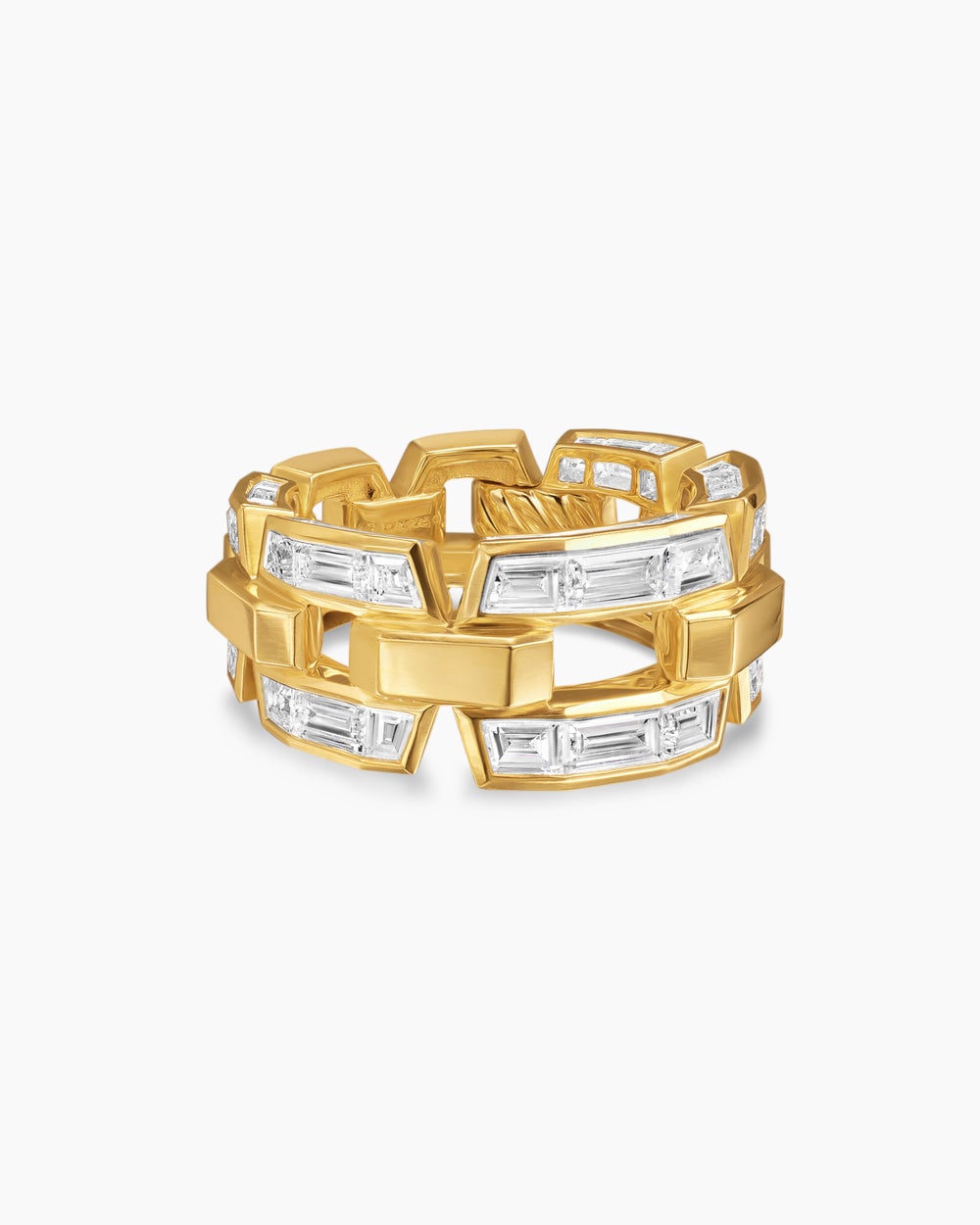 Womens Deco Link Ring in Yellow Gold with Diamonds