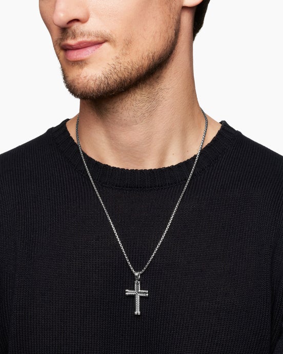Chevron Cross Pendant in Sterling Silver, 33mm