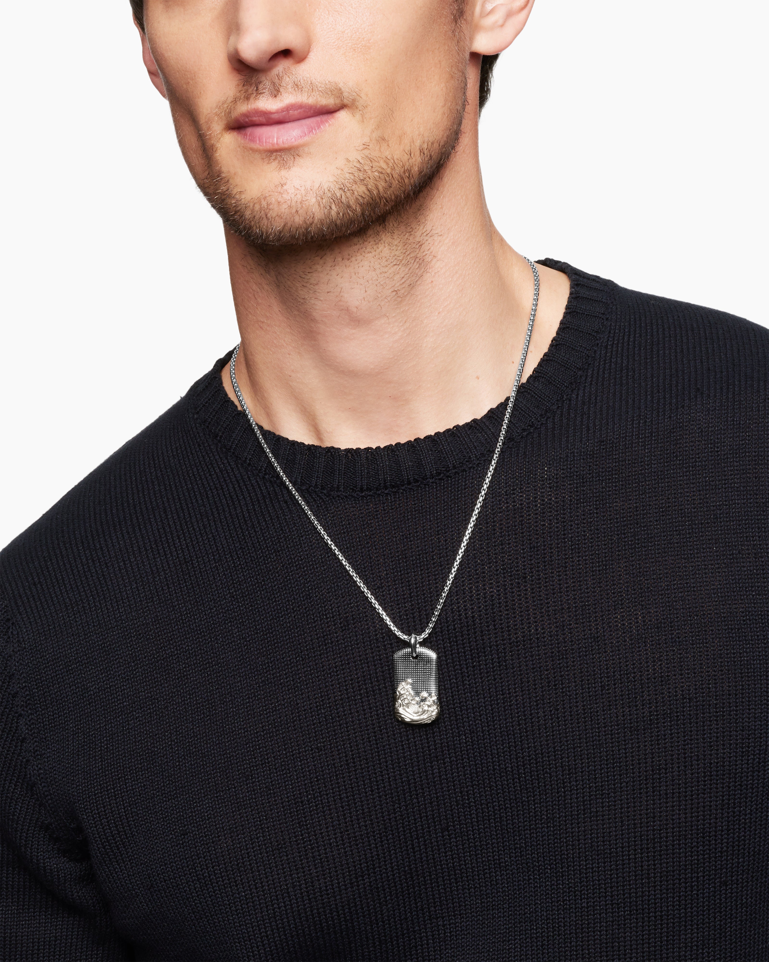 Mens Waves Tag in Sterling Silver, 35mm | David Yurman Canada