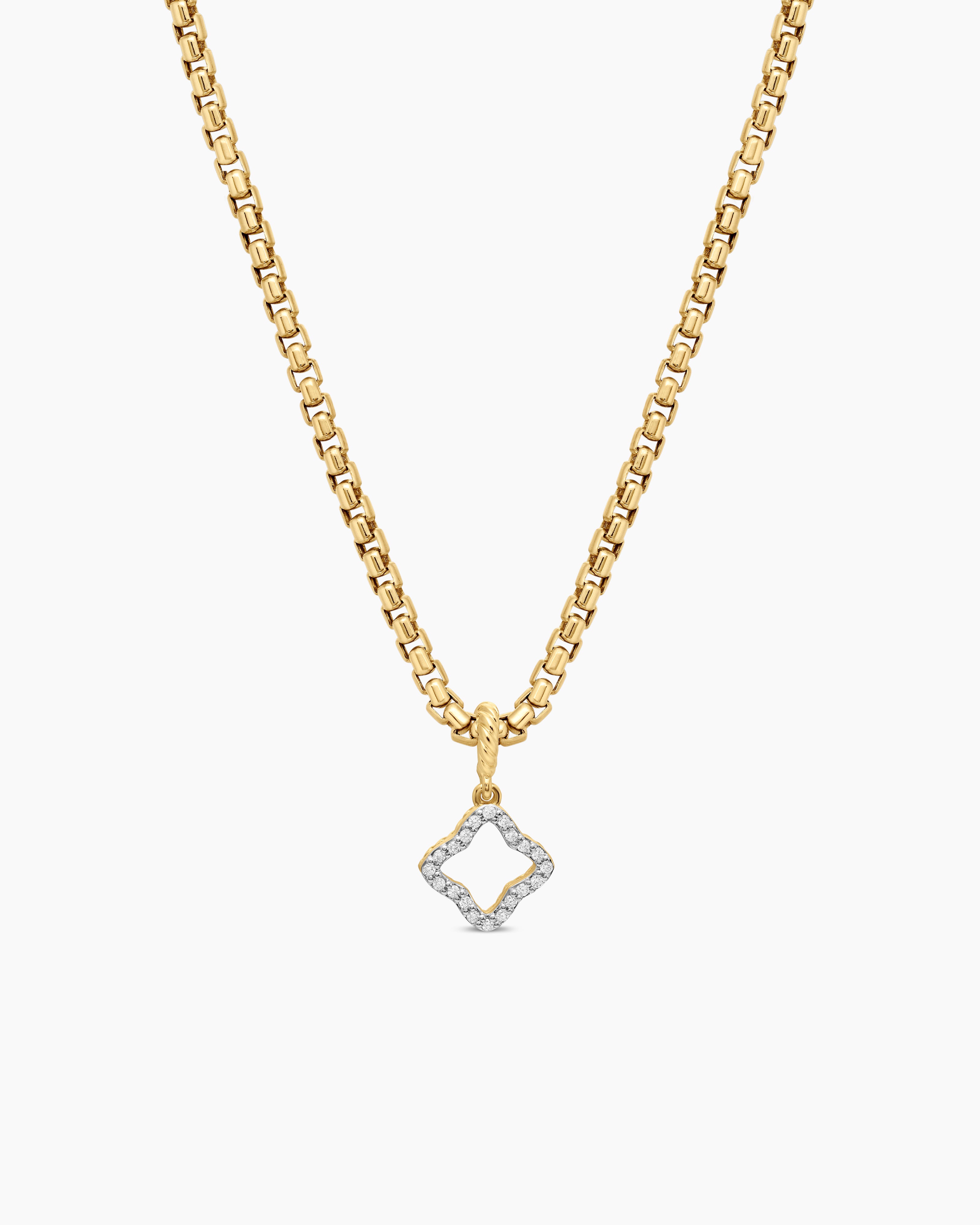 Amulette quadrilobe en or jaune 18 carats avec diamants, 11 mm pour femmes 