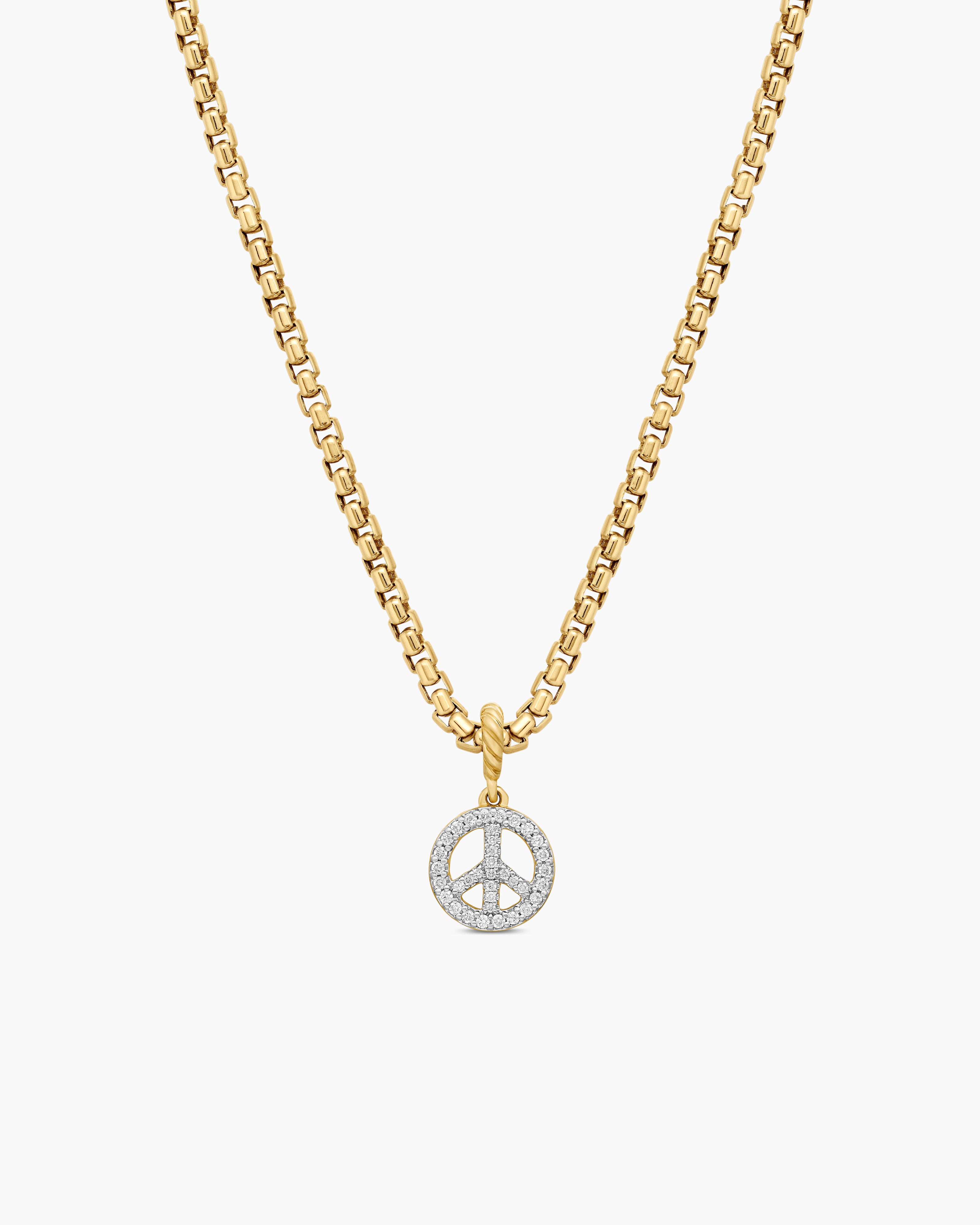 Womens Peace Sign Amulet in 18K Yellow Gold with Diamonds, 11mm
