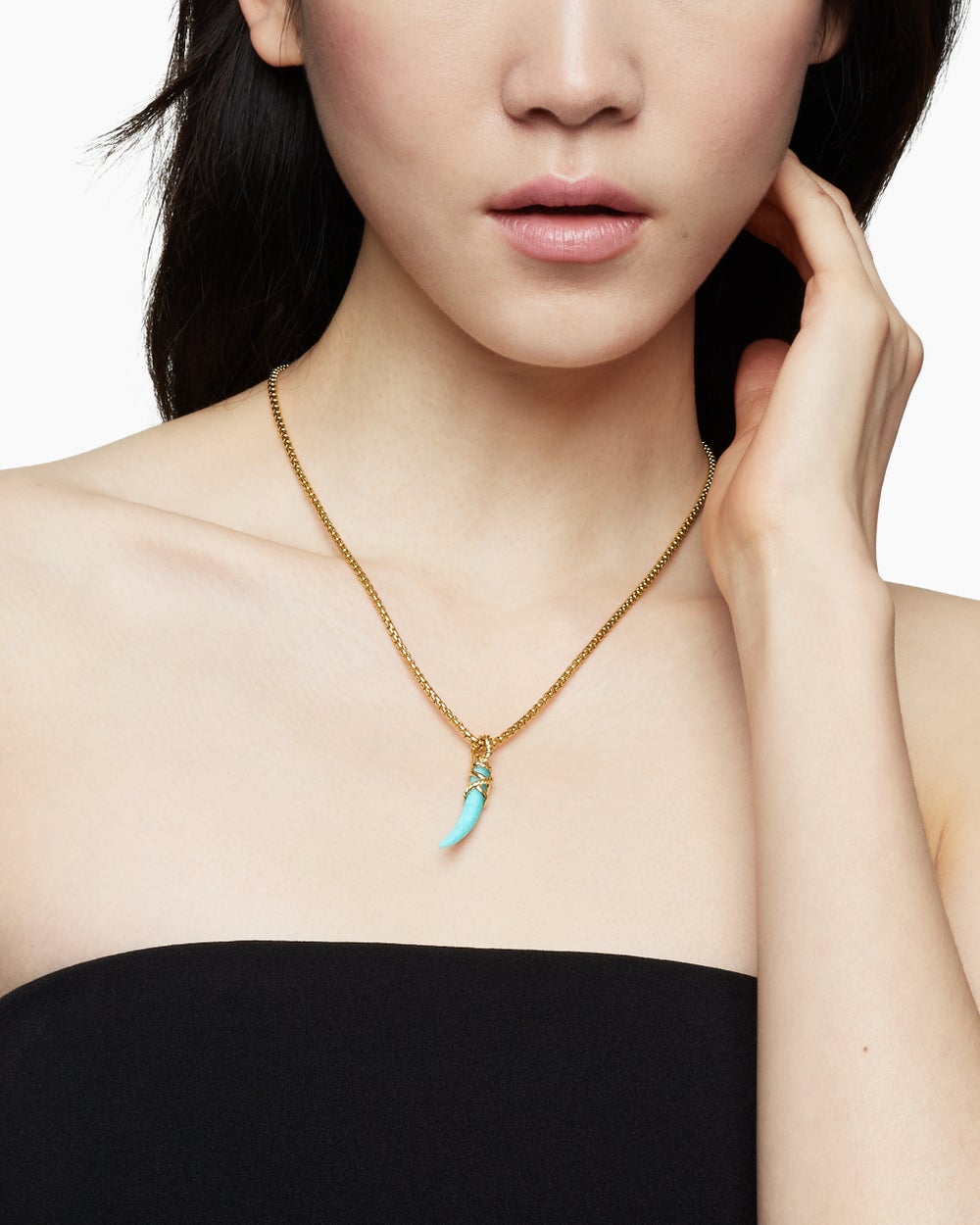 Womens Tusk Amulet with Amazonite and 18K Yellow Gold, 31mm