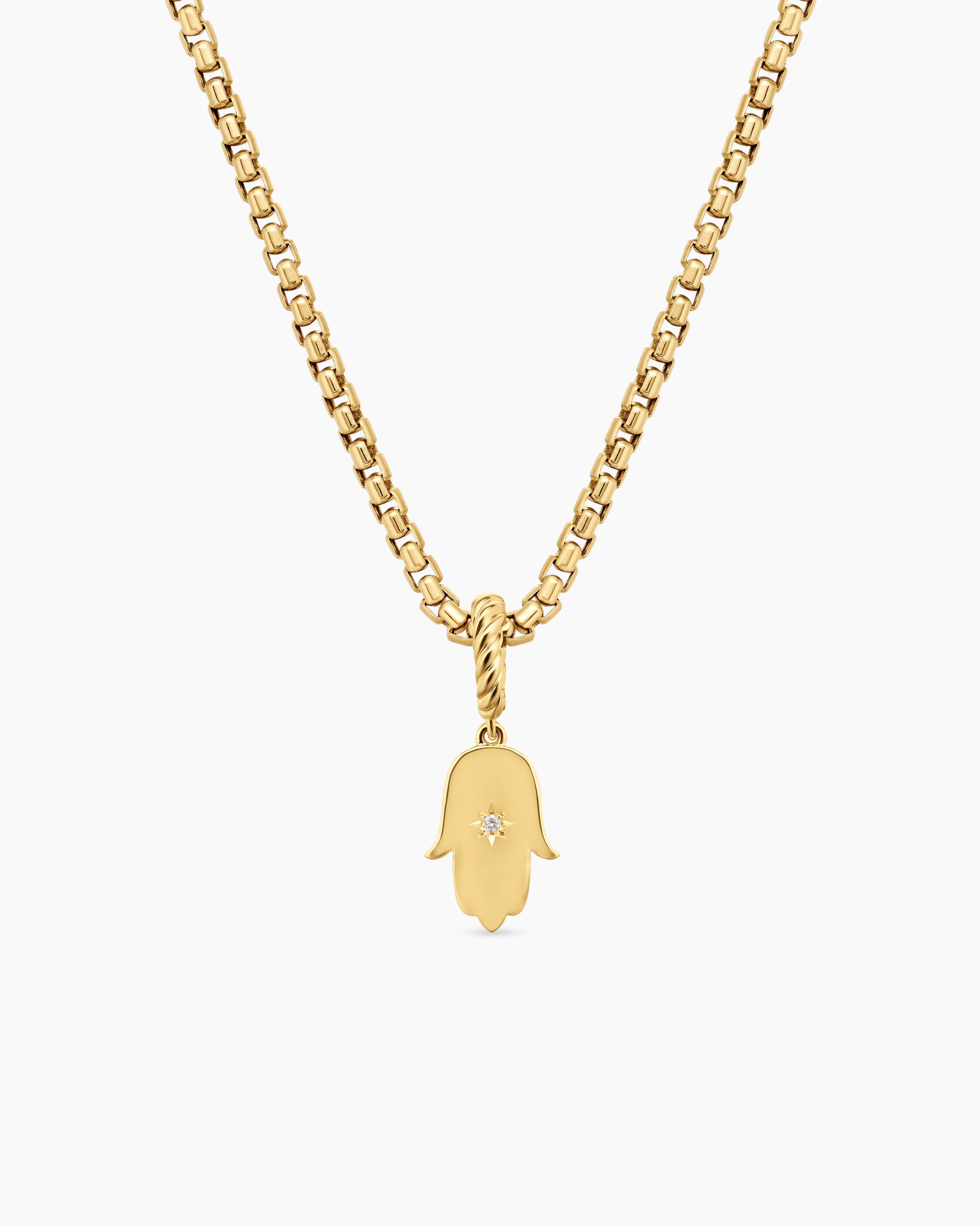 Womens Hamsa Amulet in 18K Yellow Gold with Center Diamond, 15.8mm