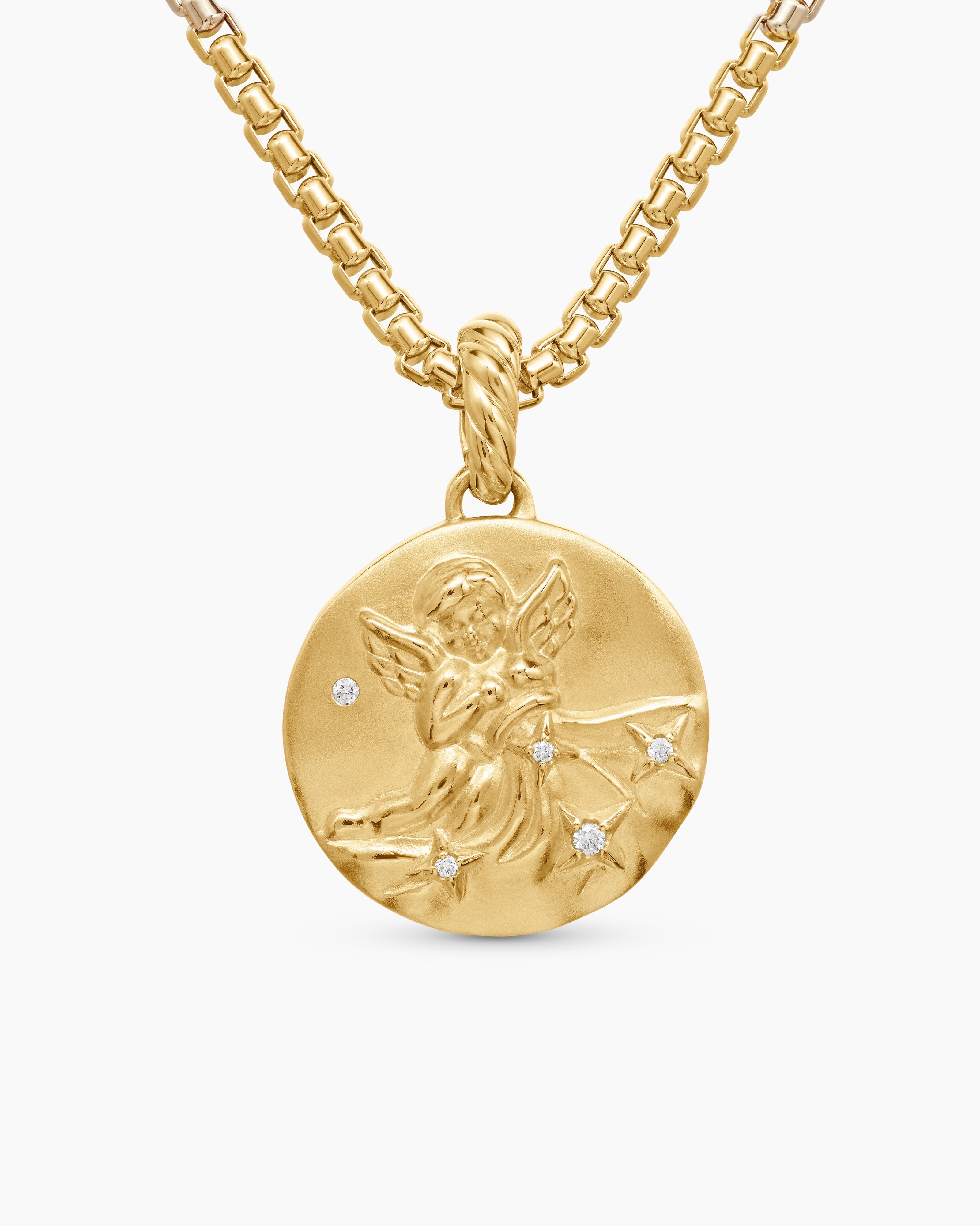 Womens Aquarius Amulet in 18ct Yellow Gold with Diamonds, 19mm