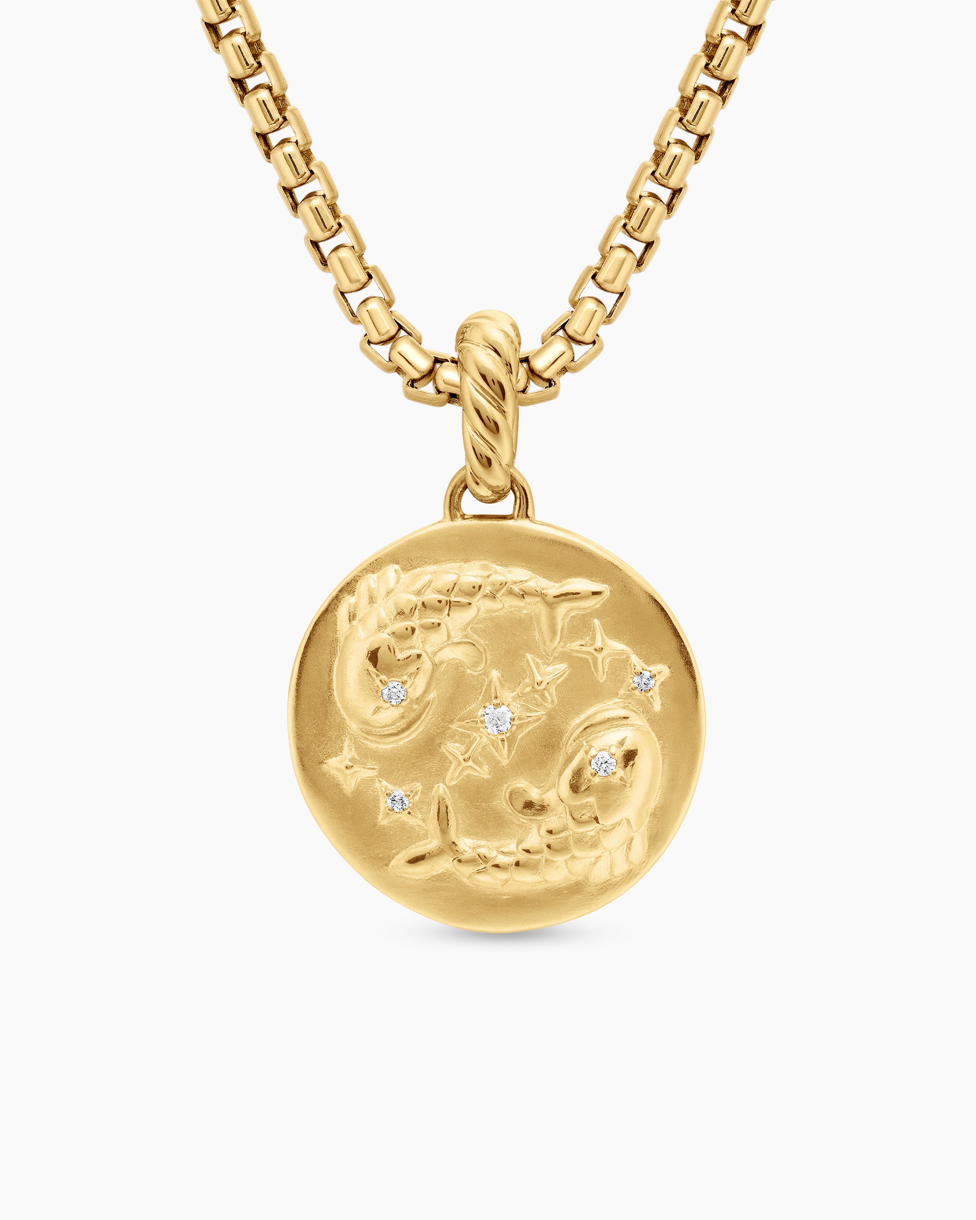 Womens Pisces Amulet in 18K Yellow Gold with Diamonds, 19mm