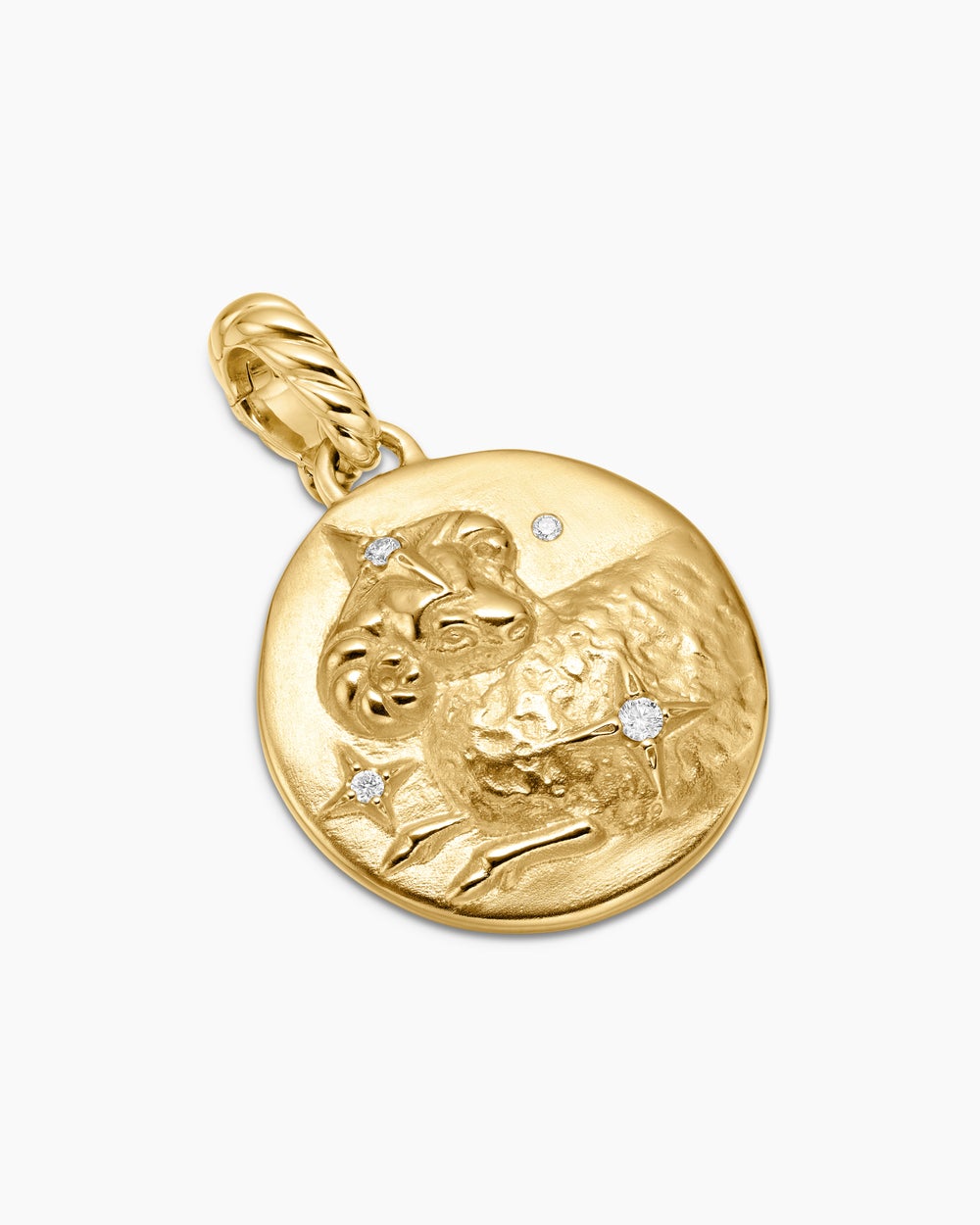 Womens Aries Amulet in 18K Yellow Gold with Diamonds, 19mm
